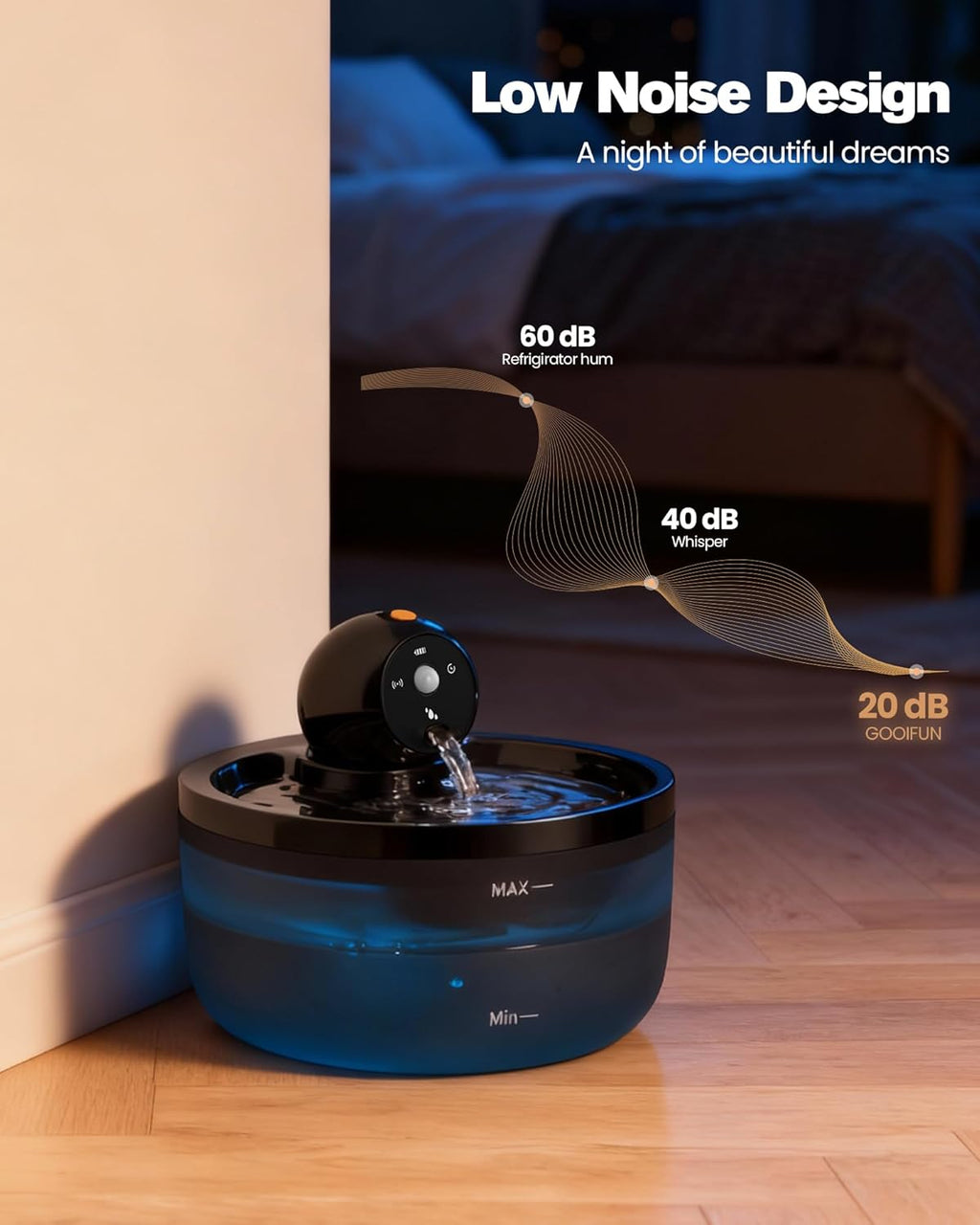 Katzen Trinkbrunnen kabellos mit Sensor Akku, 6 Kohlefilter + 3 Schwaemme, Schwar