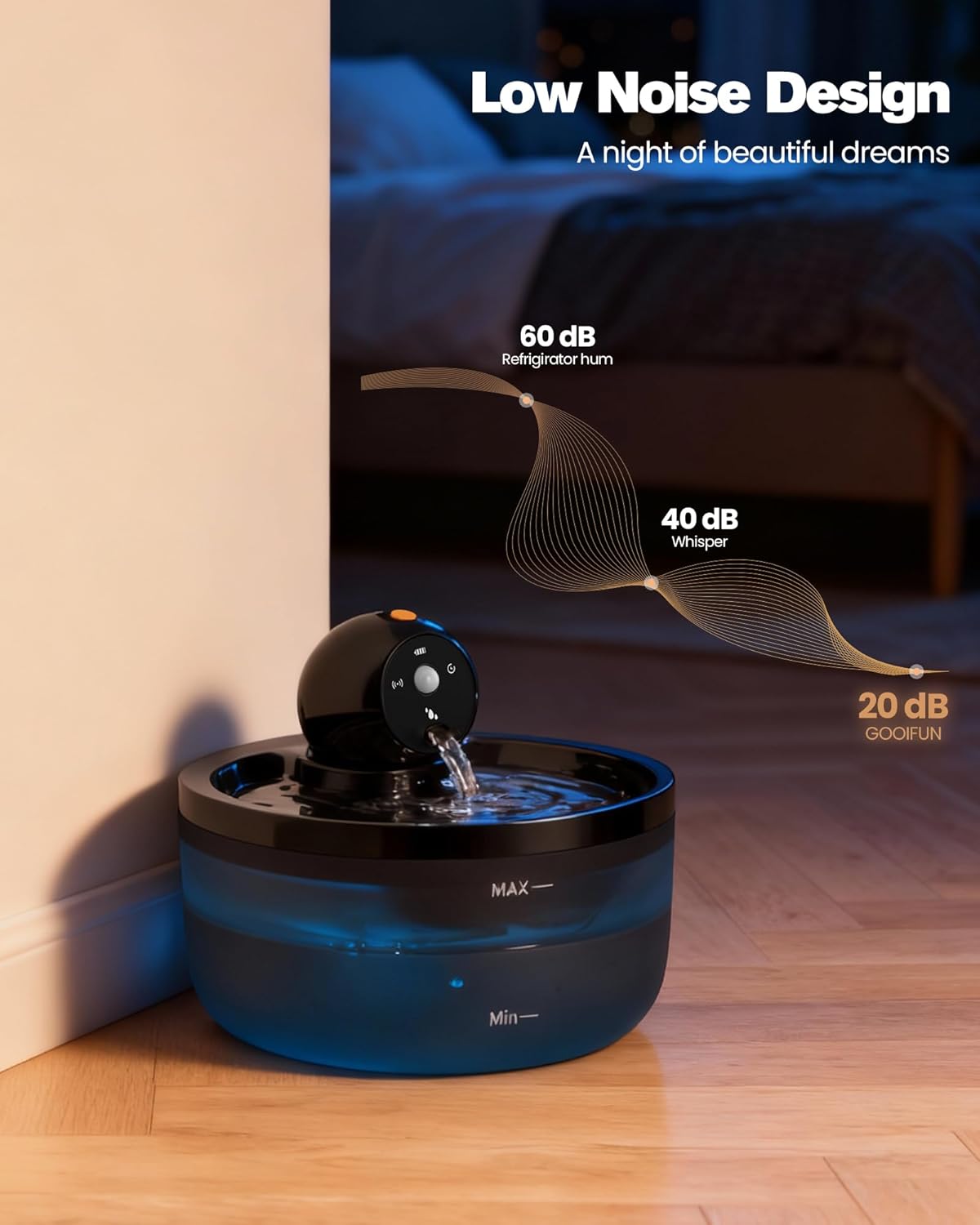 Katzen Trinkbrunnen kabellos mit Sensor Akku, 6 Kohlefilter + 3 Schwaemme, Schwar