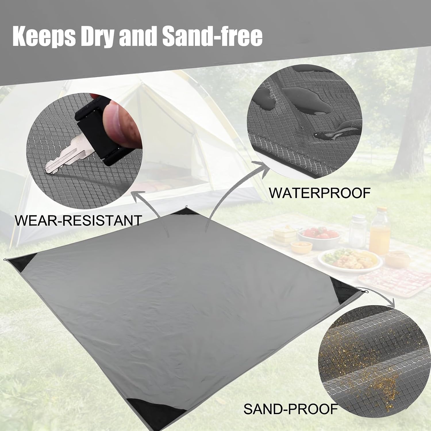 200x210 cm Strand- und Picknickdecke wasserdicht faltbar mit Tasche