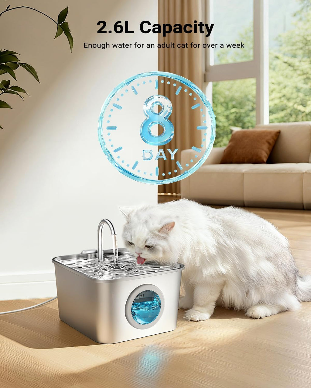 Katzenbrunnen Edelstahl leiser Trinkbrunnen mit LED Wasserstand Aktivkohlef