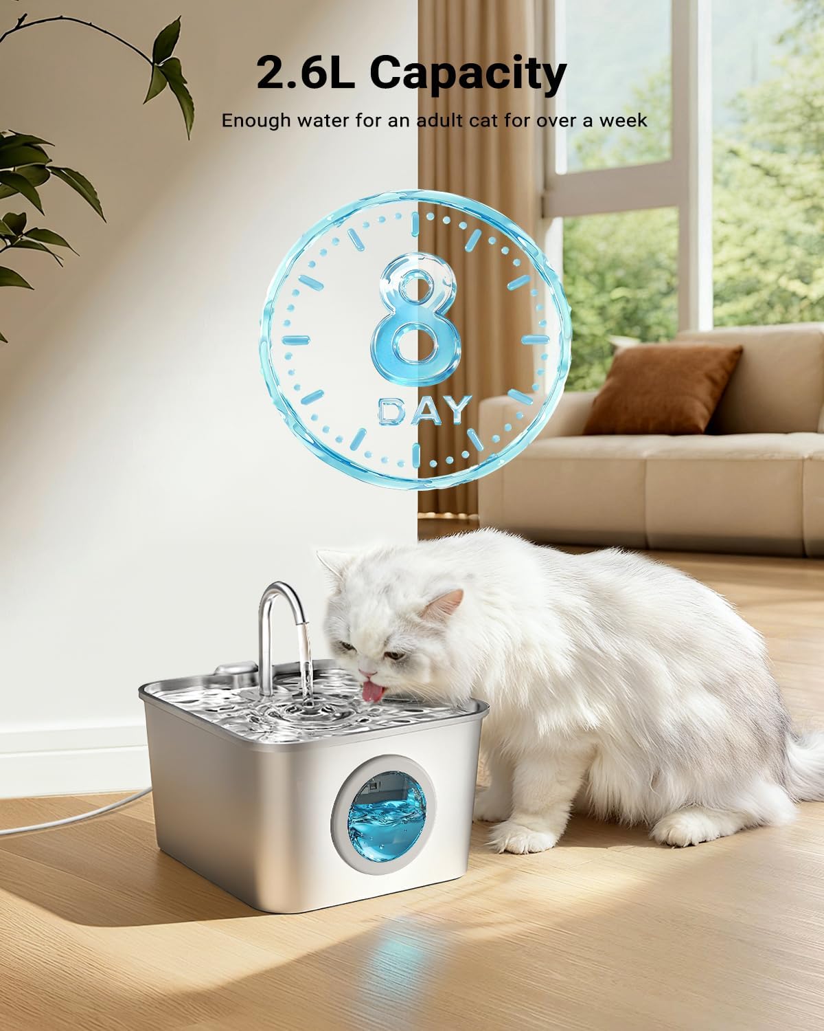 Katzenbrunnen Edelstahl leiser Trinkbrunnen mit LED Wasserstand Aktivkohlef