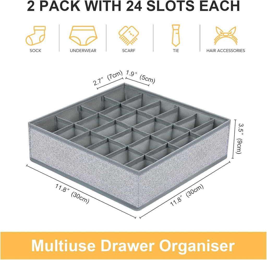 Unterwaesche Organizer 2er Set 48 Faecher faltbar Schubladeneinsatz Grau