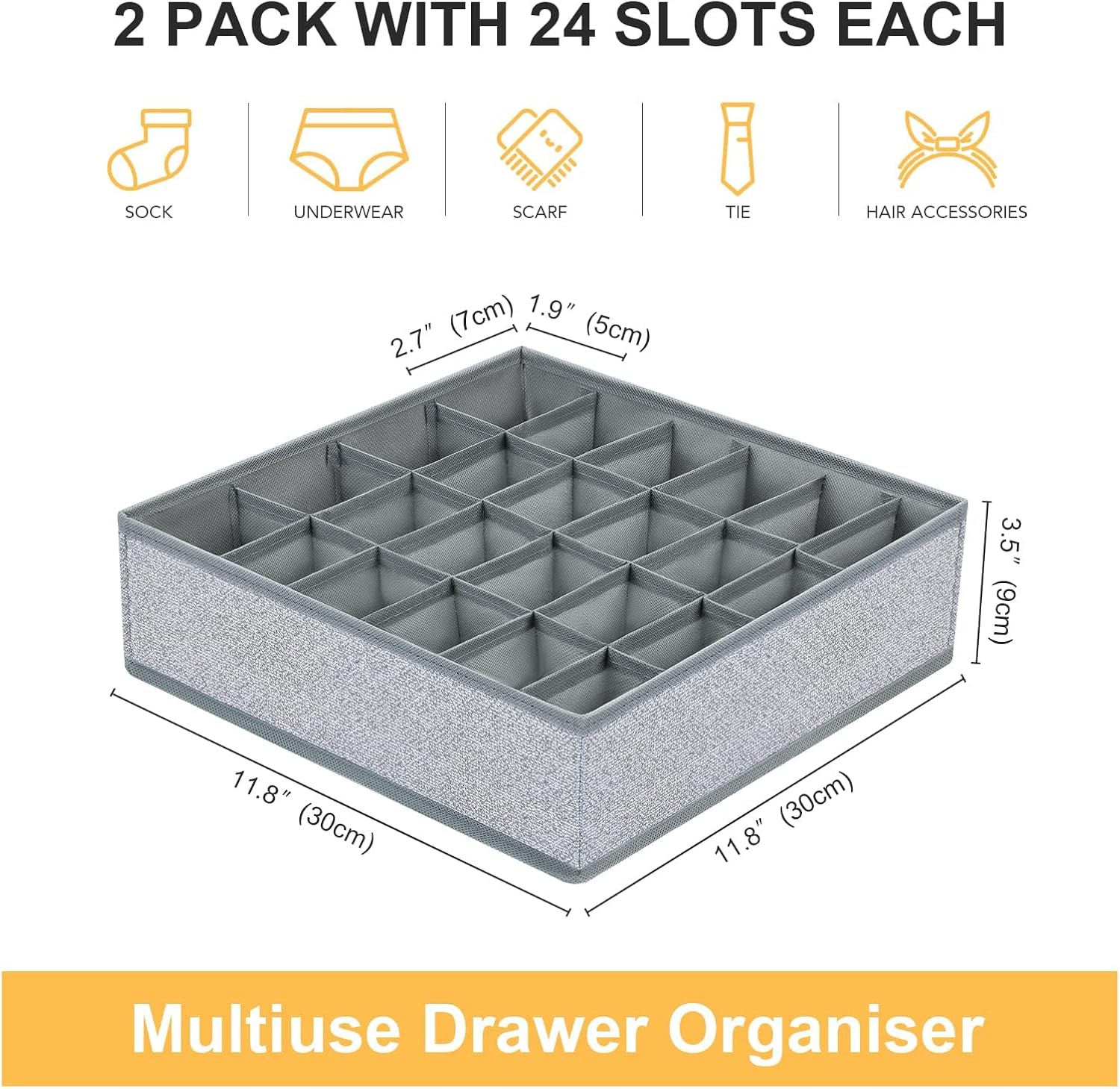 Unterwaesche Organizer 2er Set 48 Faecher faltbar Schubladeneinsatz Grau