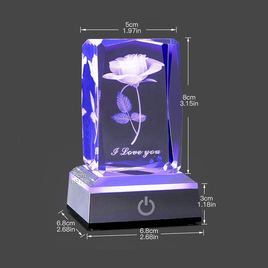 3D Rose Kristall Nachtlicht mehrfarbig Ich liebe dich Dekolampe Muttertag