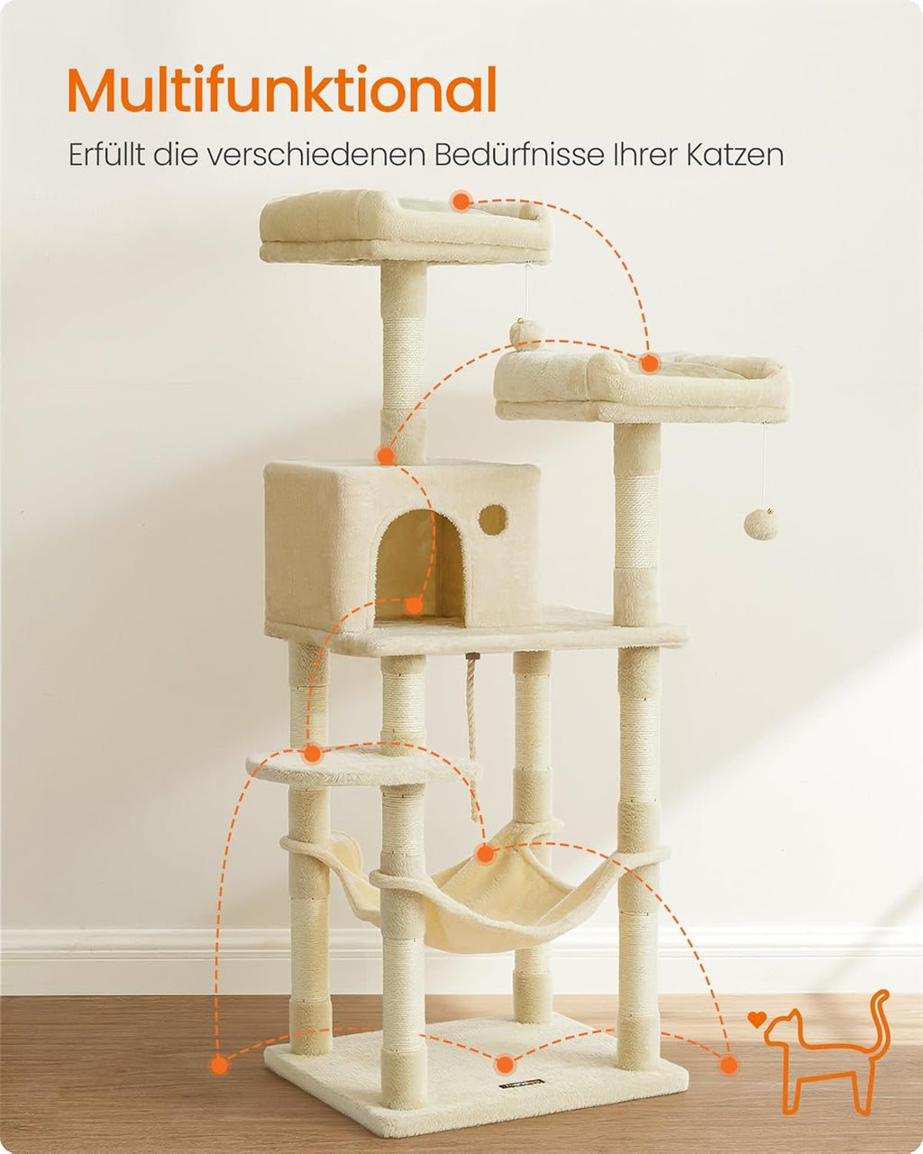 Feandrea Kratzbaum Katzenbaum mit Kratzsaeulen Plattformen und Hoehle