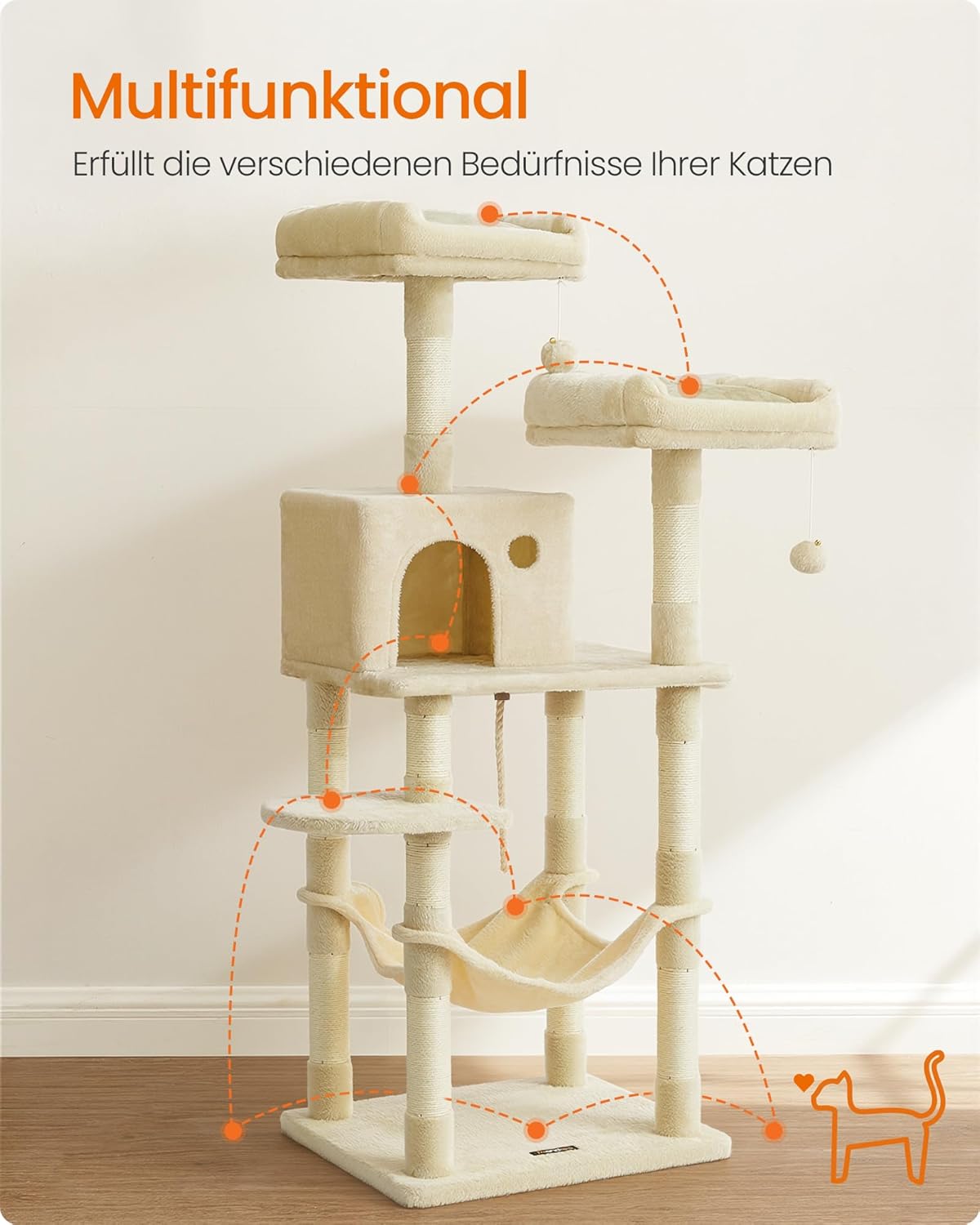 Feandrea Kratzbaum Katzenbaum mit Kratzsaeulen Plattformen und Hoehle