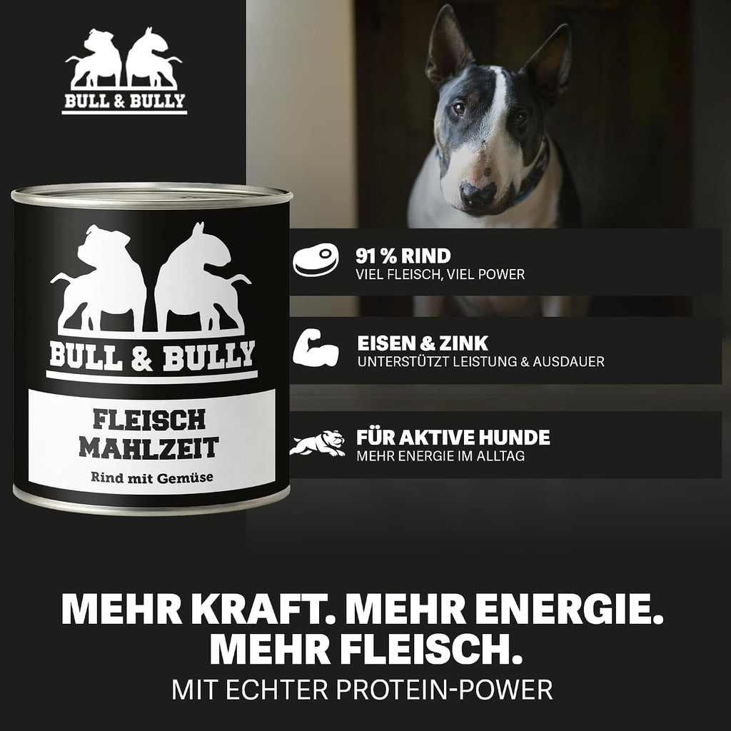 BULL & BULLY Nassfutter Rind mit Gemüse 91% Fleisch für aktive Hunde