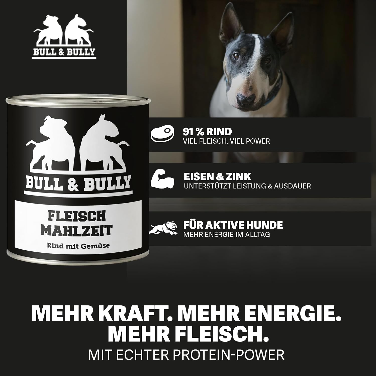 BULL & BULLY Nassfutter Rind mit Gemüse 91% Fleisch für aktive Hunde