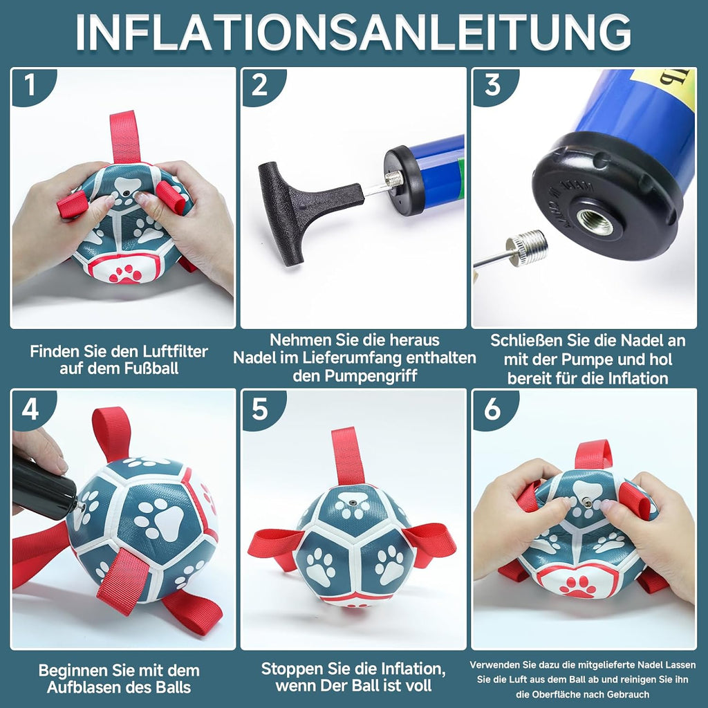 HETOO Hundeball mit Griff 8 Zoll Rot/Blau, interaktives Hundespielzeug S-XL