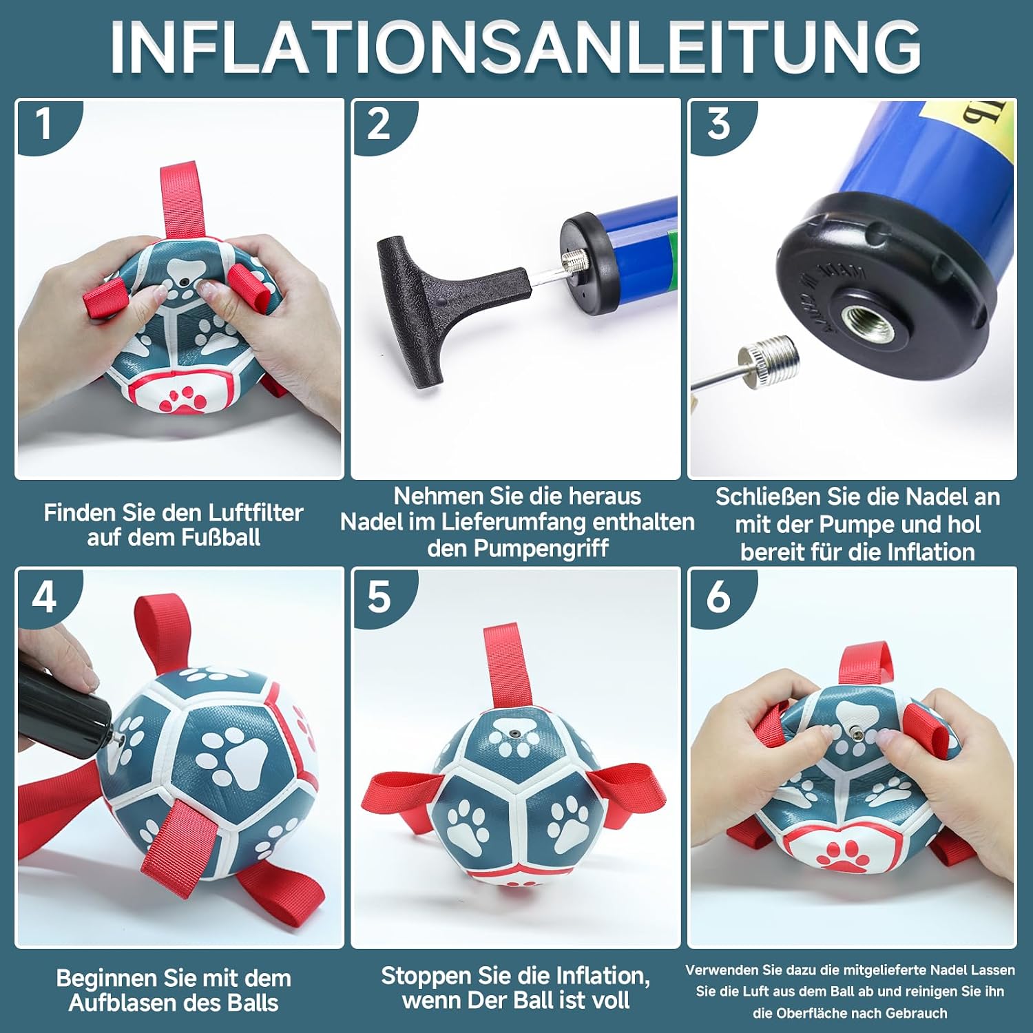 HETOO Hundeball mit Griff 8 Zoll Rot/Blau, interaktives Hundespielzeug S-XL