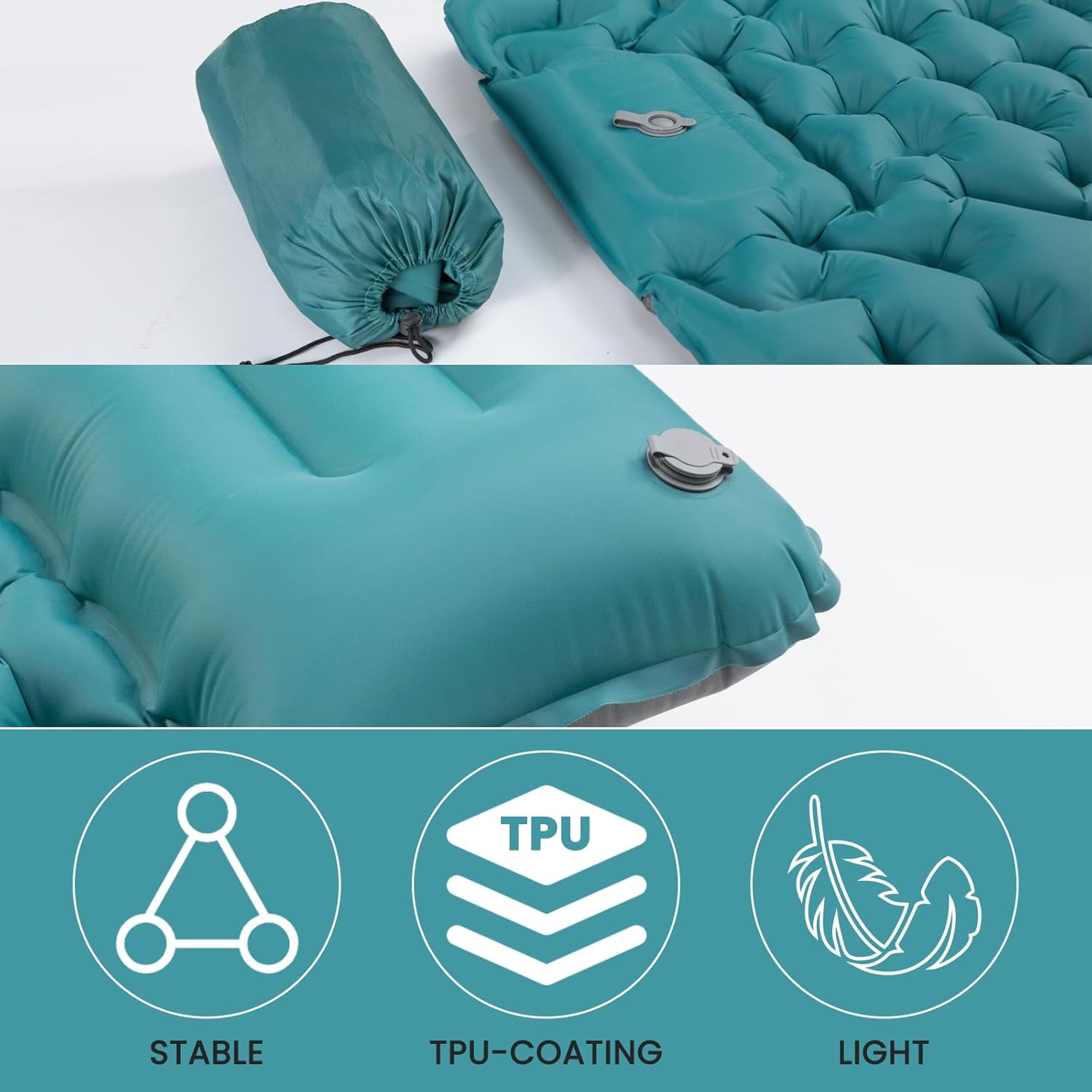 Satisure aufblasbare Isomatte Camping mit Fusspumpe und Kopfkissen ultraleicht
