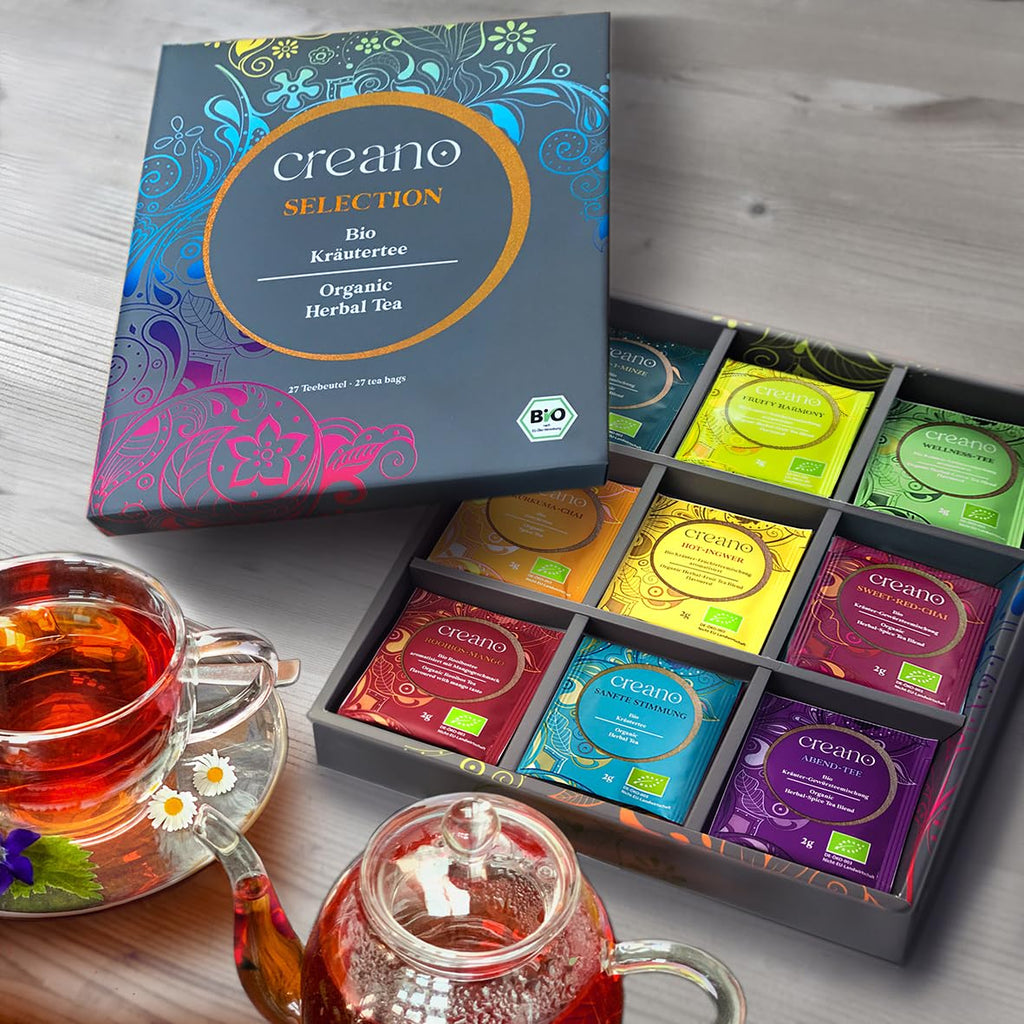 Creano Bio Tee Geschenkset 27 Teebeutel 9 Sorten Geschenkbox