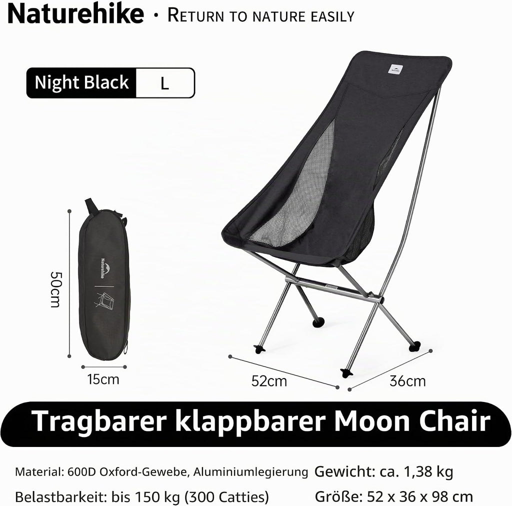 Naturehike Campingstuhl Ultraleicht klappbar bis, Schwarz