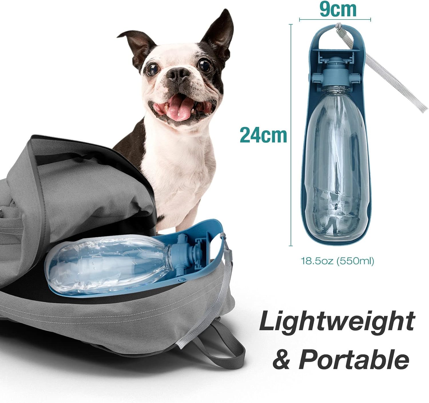 NAMSAN Hunde Trinkflasche 550 ml faltbar mit Napf unterwegs blau