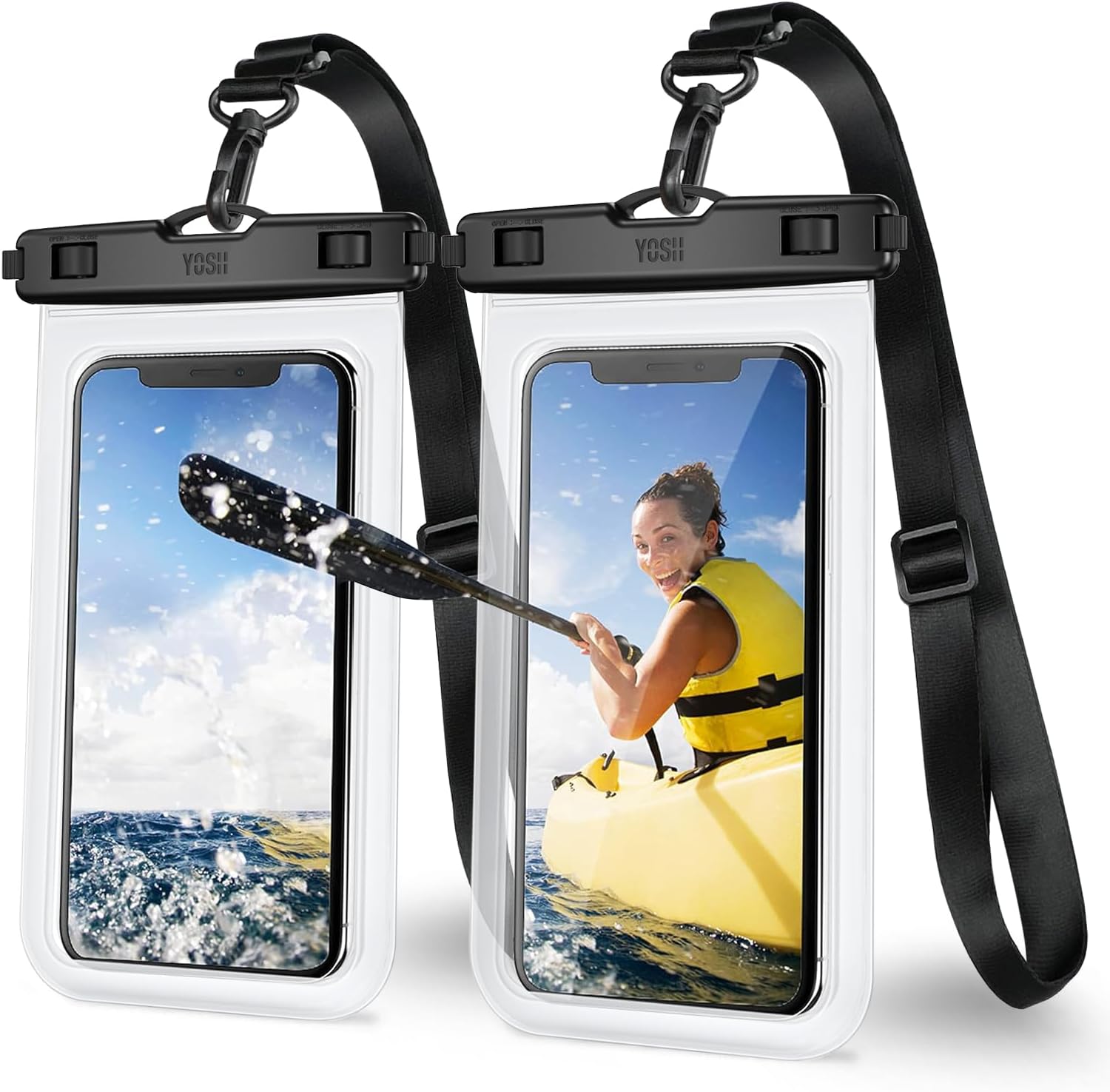 YOSH wasserdichte Handytasche 7,0" IPX8 mit Schluesselband 2er Set durchsichtig