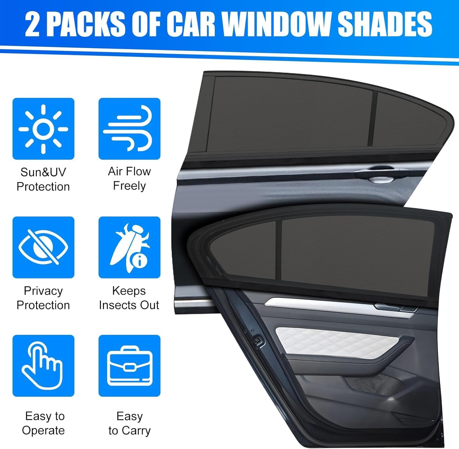 2er Autofenster-Sonnenblenden 125×80 cm UV-Schutz Schattenrollo, universal