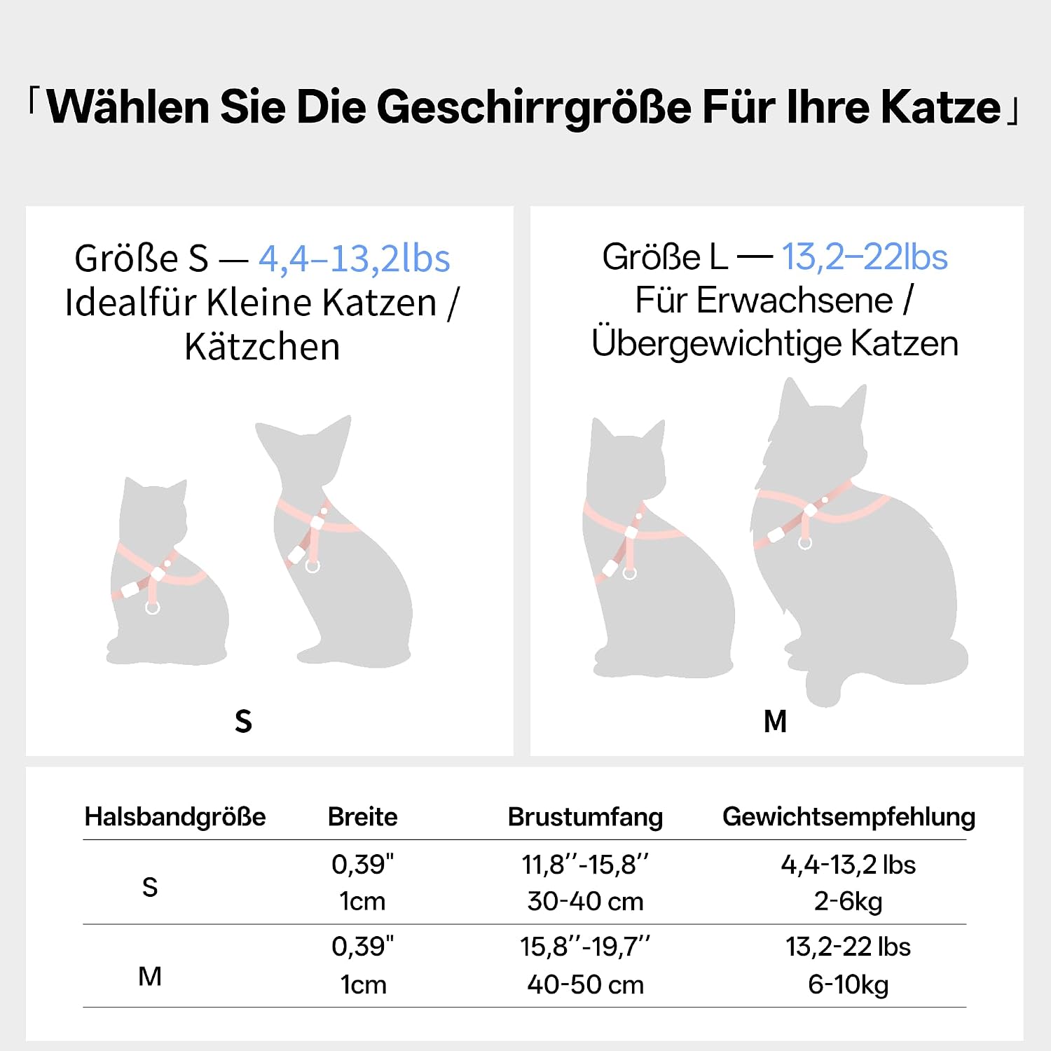 Katzengeschirr verstellbar Groesse S-M weich 8‑Form mit QR‑Code Schnellverschluss