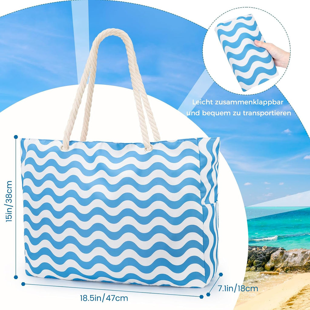 benpen Strandtasche XXL mit Reissverschluss Damen Faltbar Grosse Badetasche