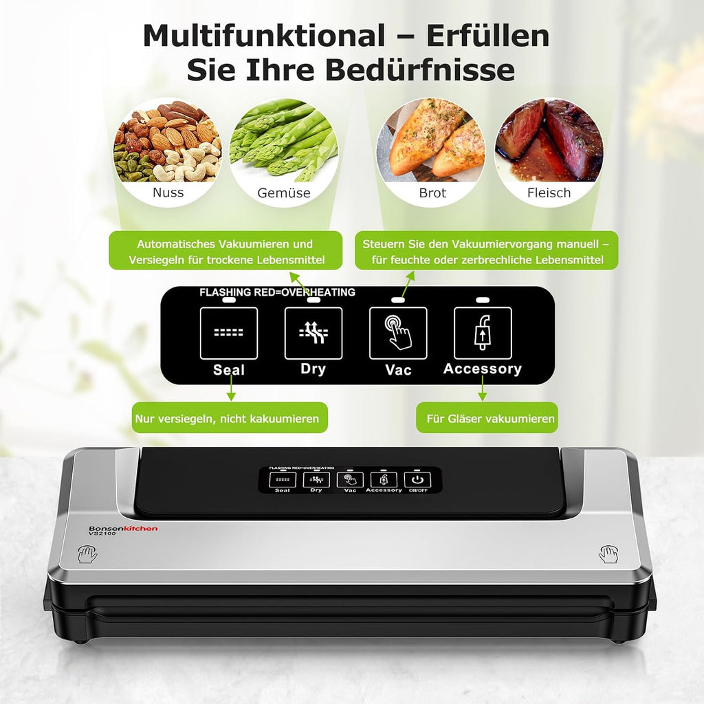 BONSENKITCHEN Vakuumiergeraet kompakt fuer Sous Vide - schnell vakuumieren