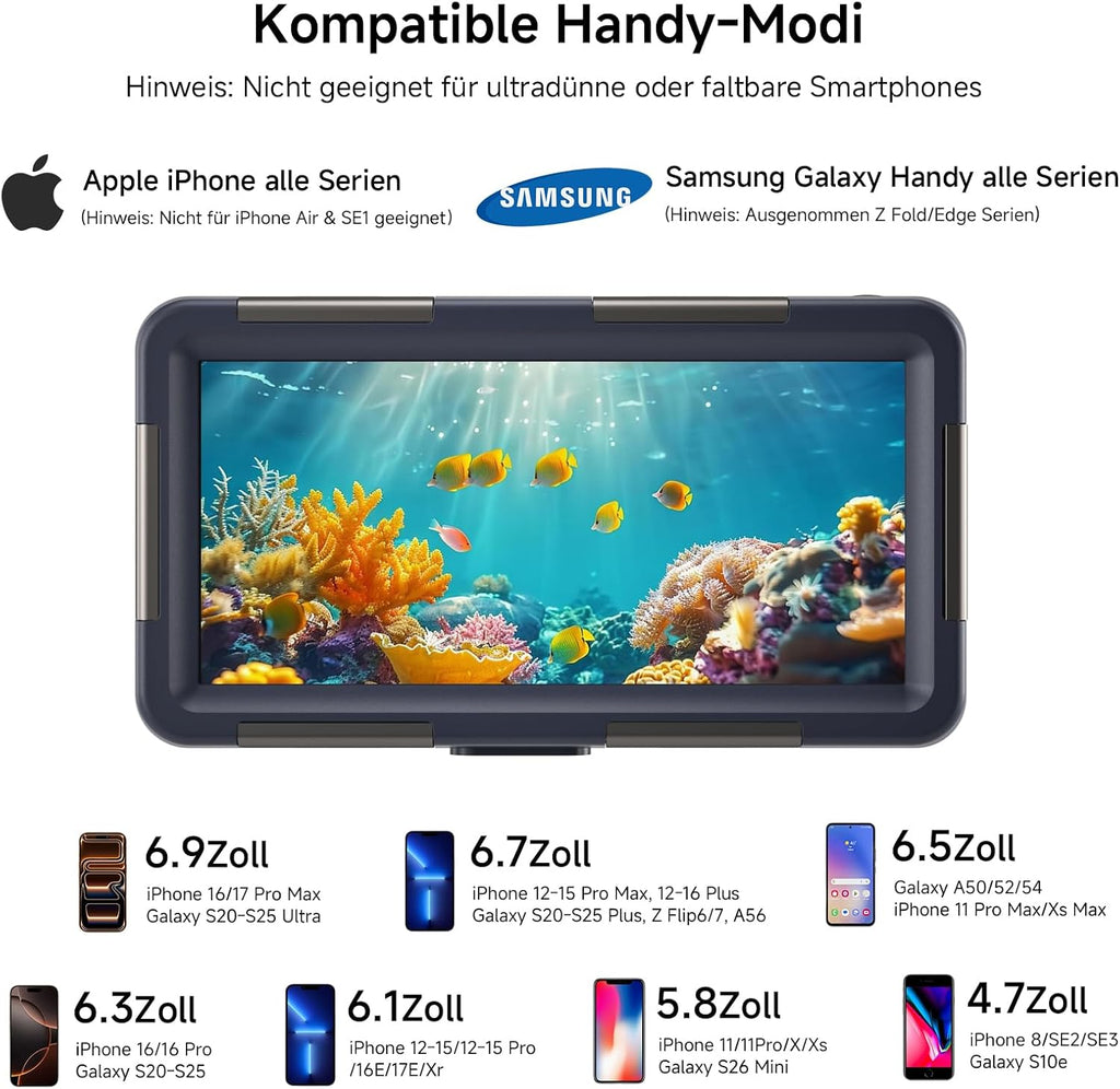 Unterwasser Handyhuelle IP68 15 m wasserdicht kompatibel mit iPhone 17/17 Pro/Pro