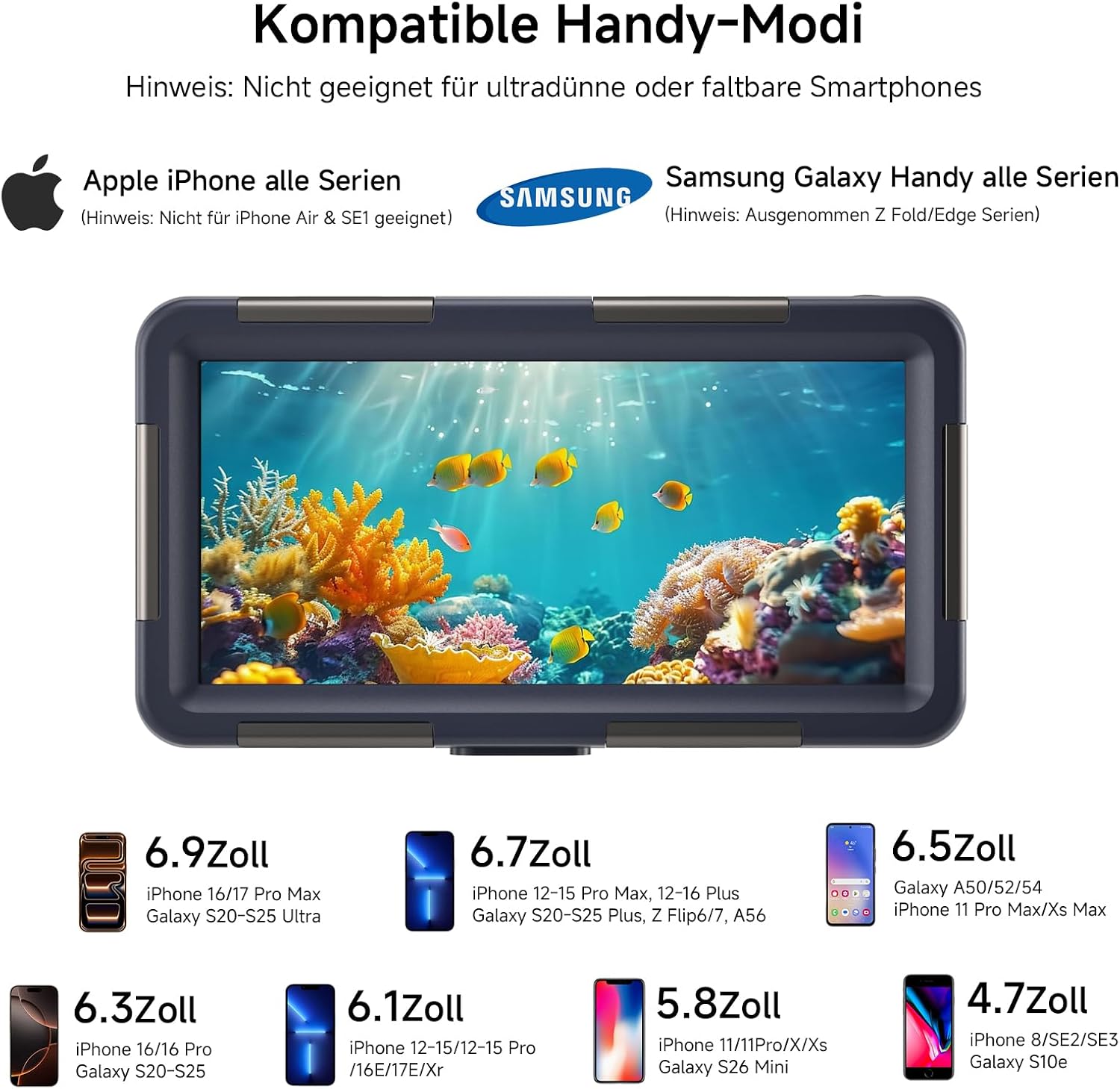 Unterwasser Handyhuelle IP68 15 m wasserdicht kompatibel mit iPhone 17/17 Pro/Pro
