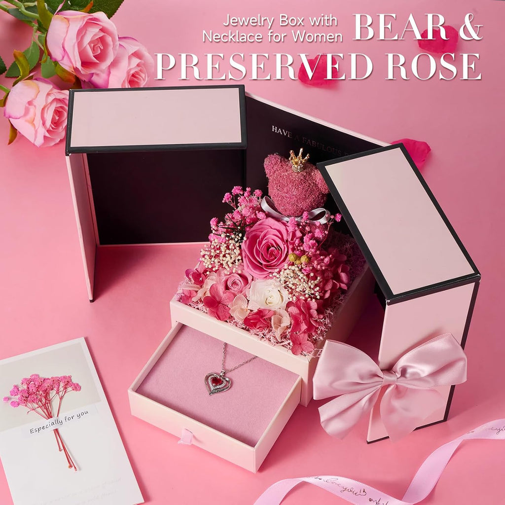 Ewige Rose mit Herz Halskette Damen Geschenk Infinity Rose Moosbett