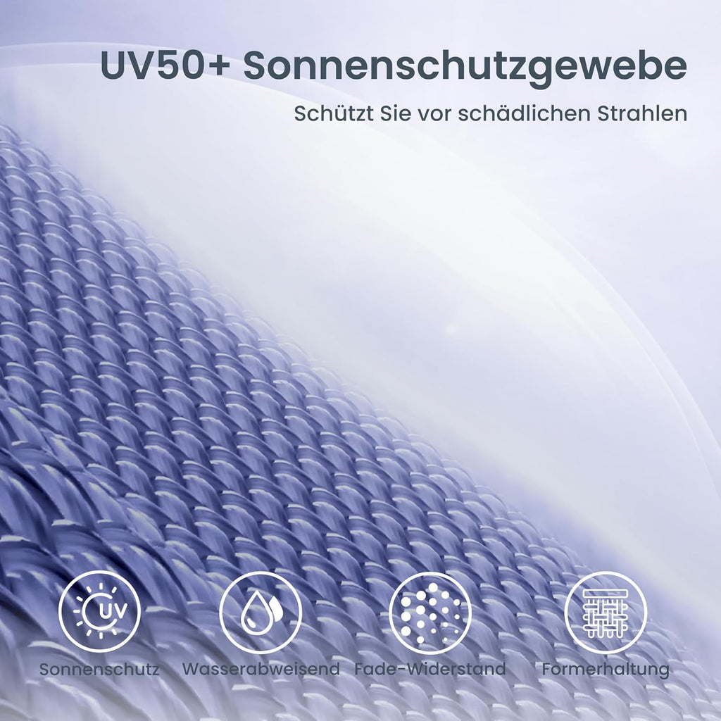 PHI VILLA Sonnenschirm Balkon 200 cm knickbar rund mit Fransen, UPF 50+