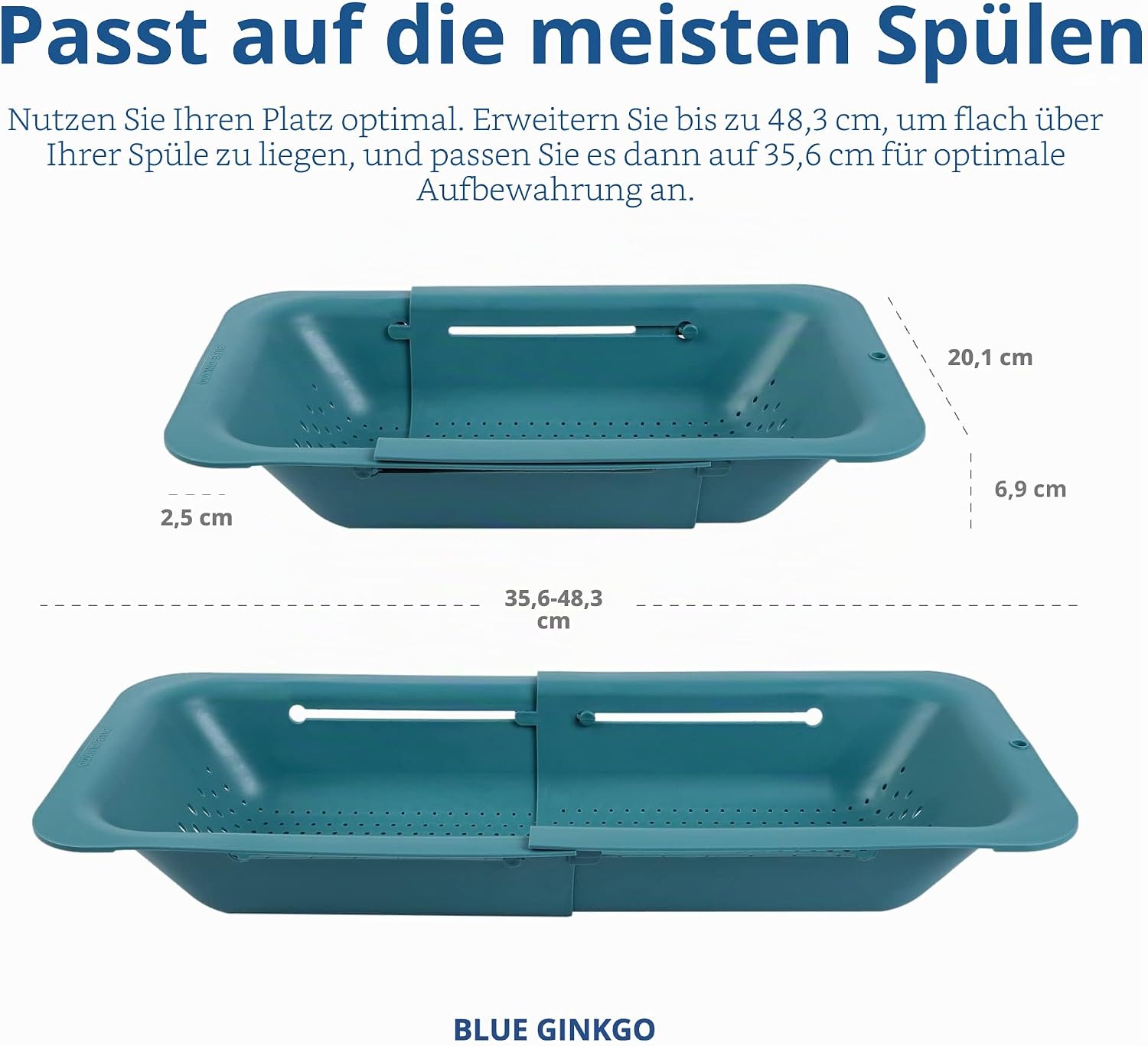 BLUE GINKGO Siebkorb ueber Spuele ausziehbar 20x37-49x7 cm Schwarz