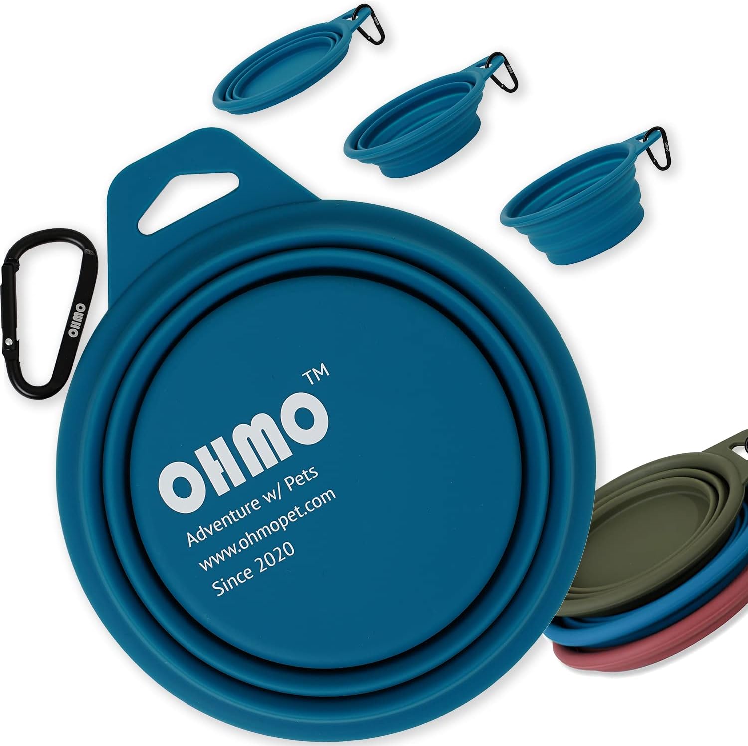 OHMO faltbarer Silikon Hundenapf, 2er Set Blau & Beige, tragbar