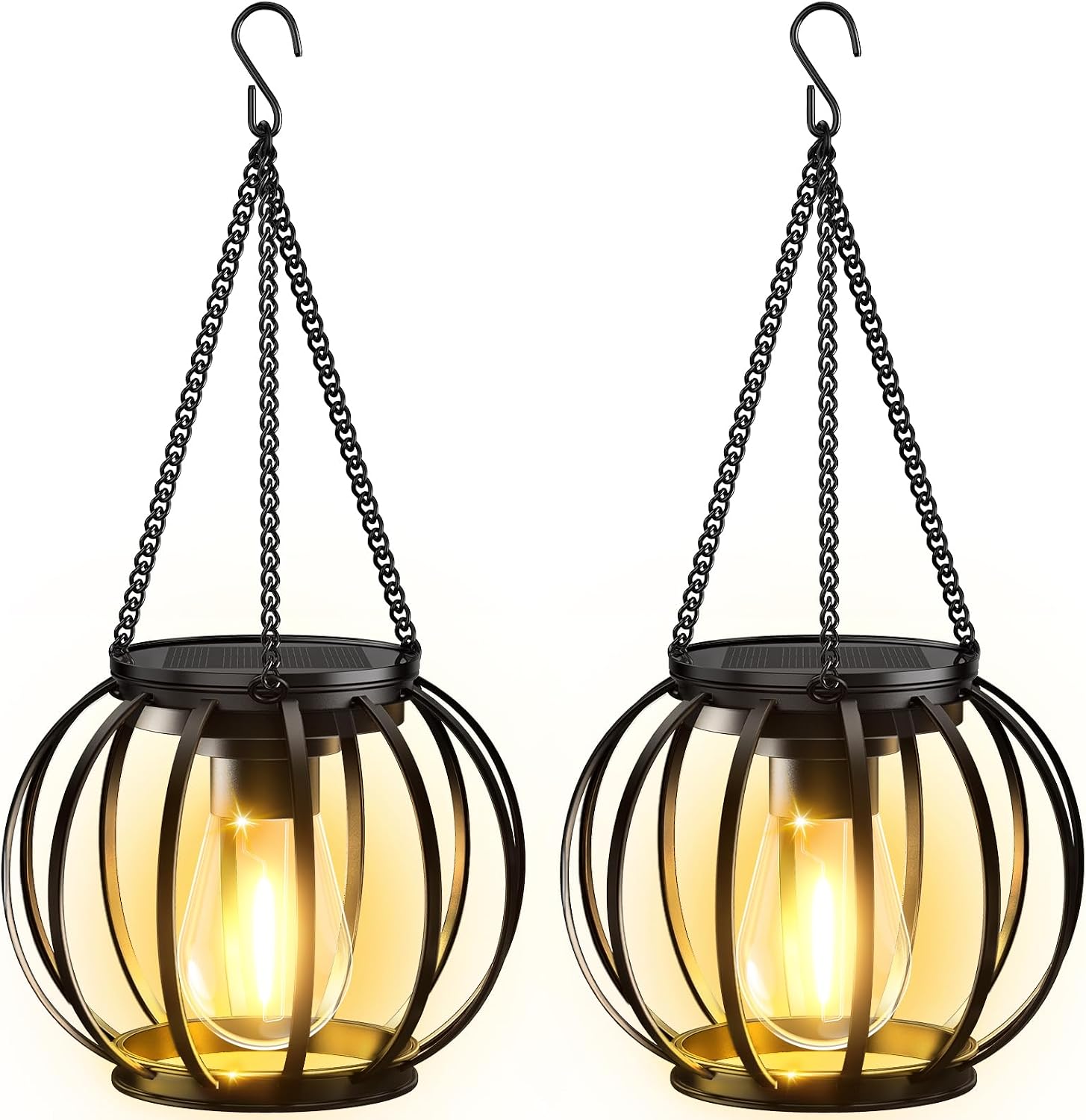 BUCASA Solar Haengelampen Aussen 2er Set LED IP65 Metall Garten Terrasse Balkon