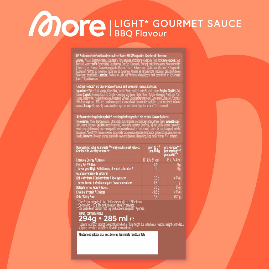 More Nutrition Light Gourmet Sauce BBQ, kalorienreduziert, verschiedene So