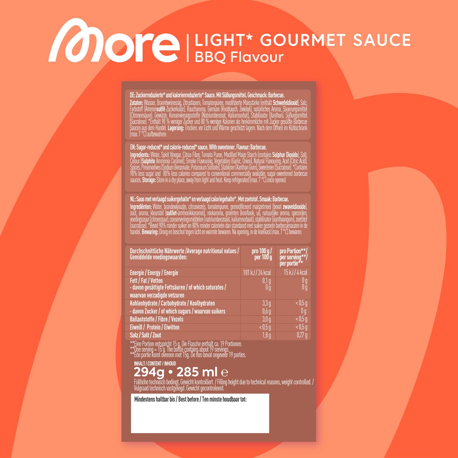 More Nutrition Light Gourmet Sauce BBQ, kalorienreduziert, verschiedene So