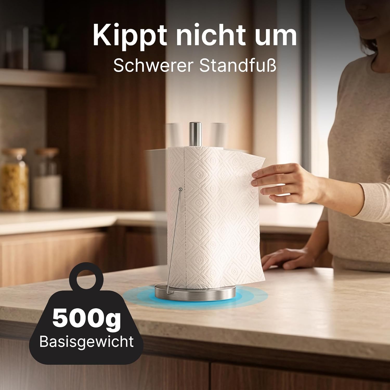 Minismus Kuechenrollenhalter stehend mit Anti-Roll Arm Papierrollenhalter