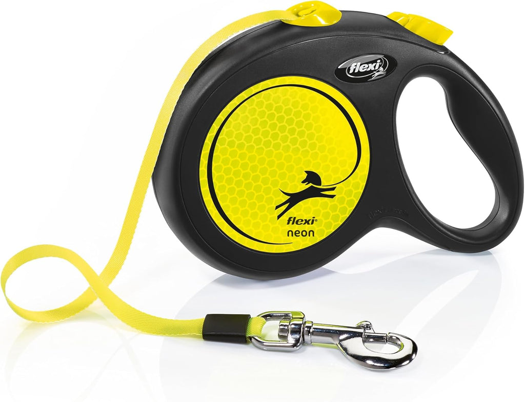 flexi Neon S 5m Roll-Leine schwarz mit neon-gelbem Gurt fuer Hunde bis