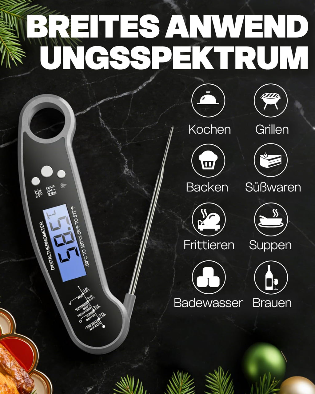 Digitales klappbares Fleischthermometer wasserdicht 3 Sekunden Anzeige