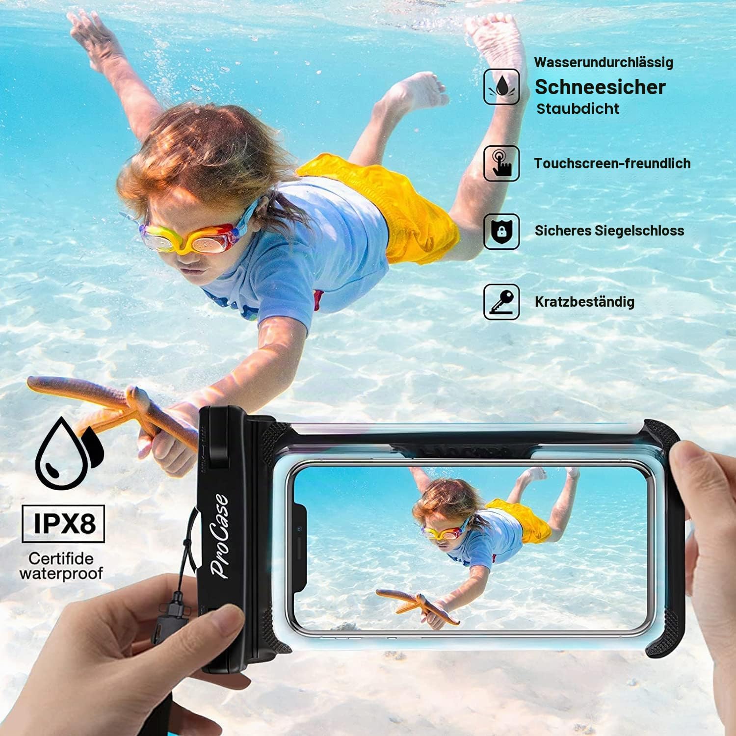 ProCase 2er Set wasserdichte Universal-Handytasche IPX8 bis 7 Zoll