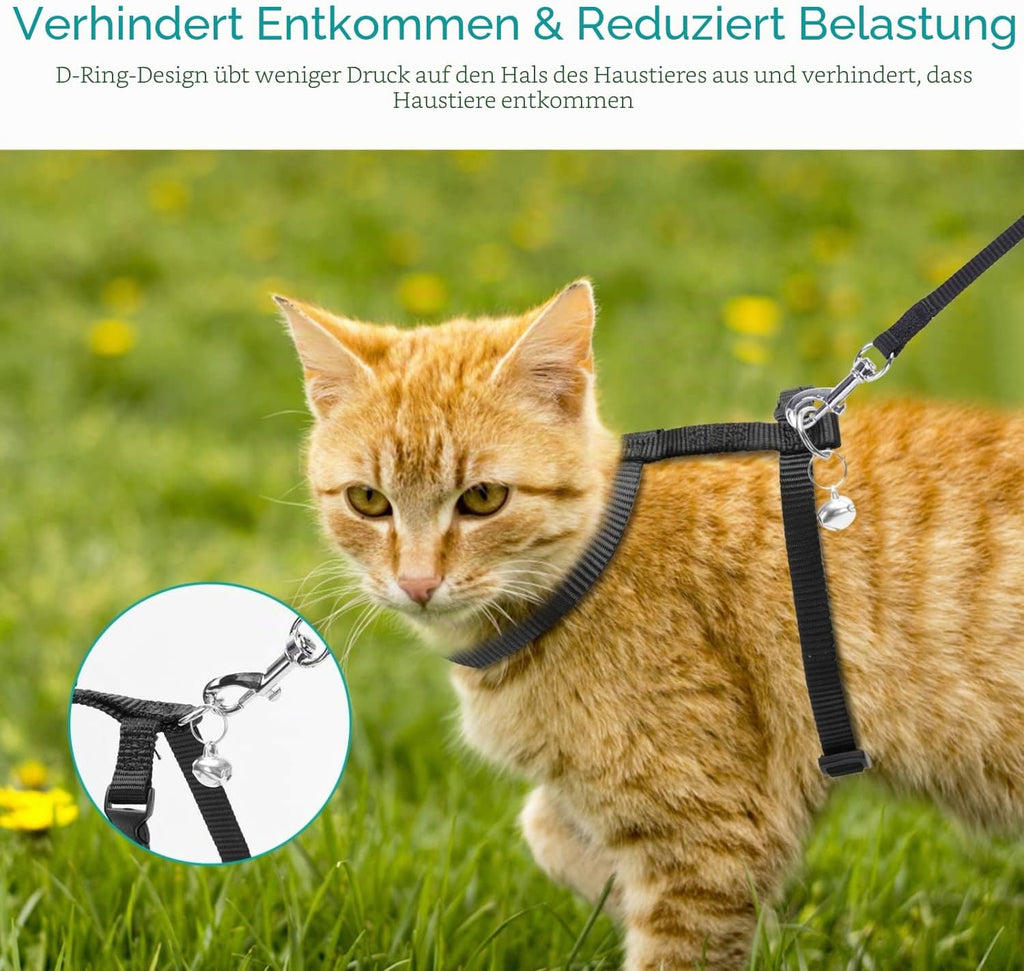 Nobleza Katzengeschirr verstellbar Nylon mit Leine fuer Katzen und Kaninchen