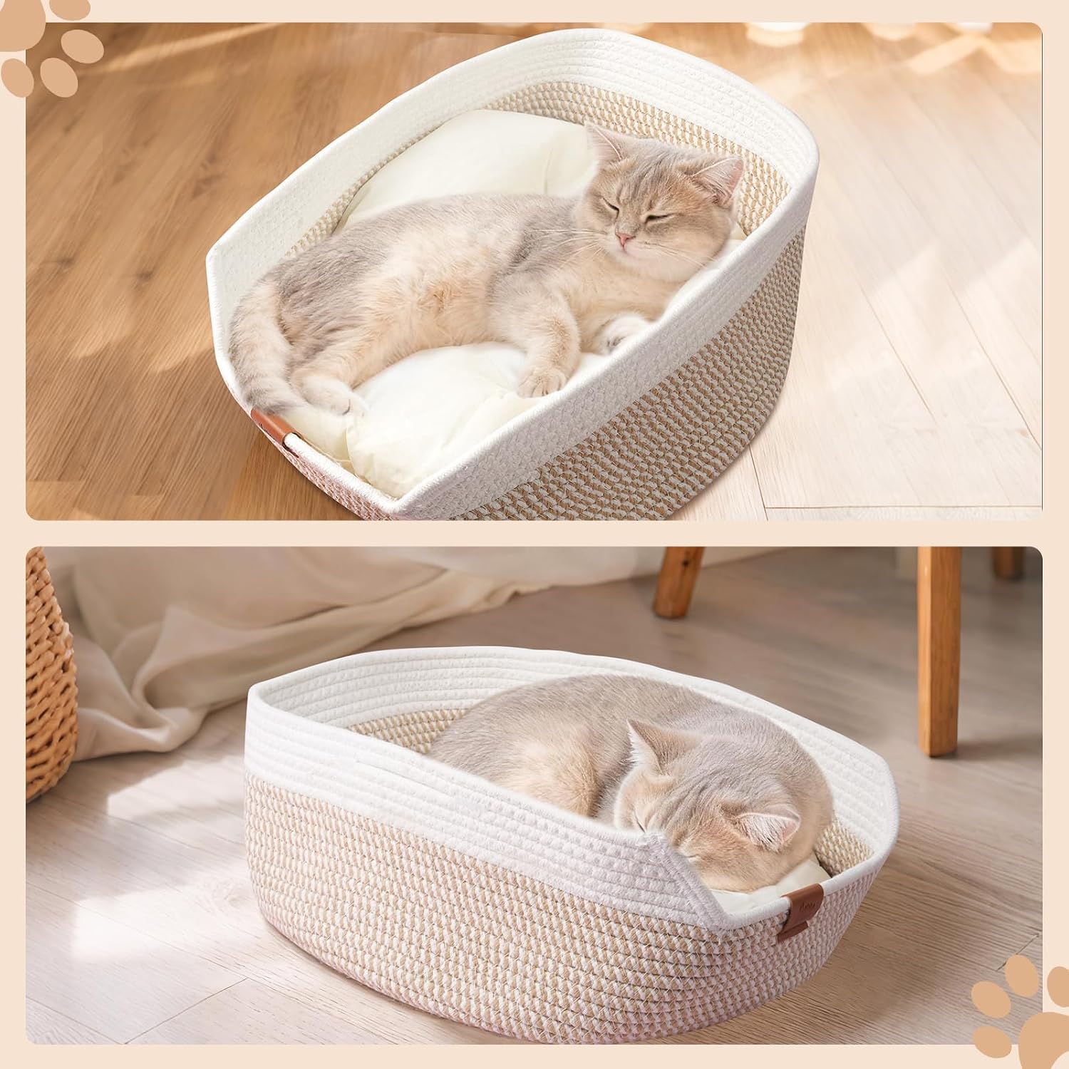 Katzenbett rund 40 cm aus Baumwolle mit Kissen, schwarz