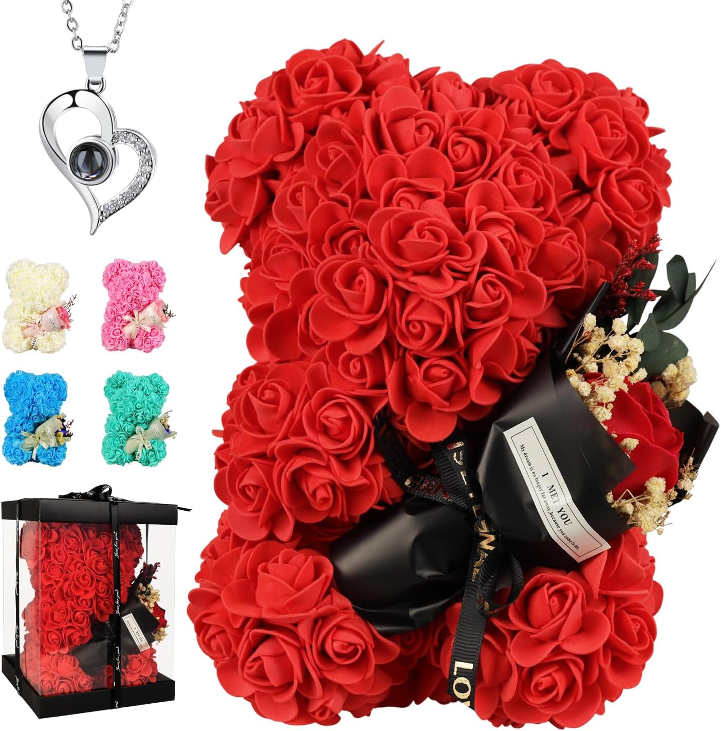 Rosenbaer Teddybaer mit Rosenblueten blau Geschenk fuer Frauen