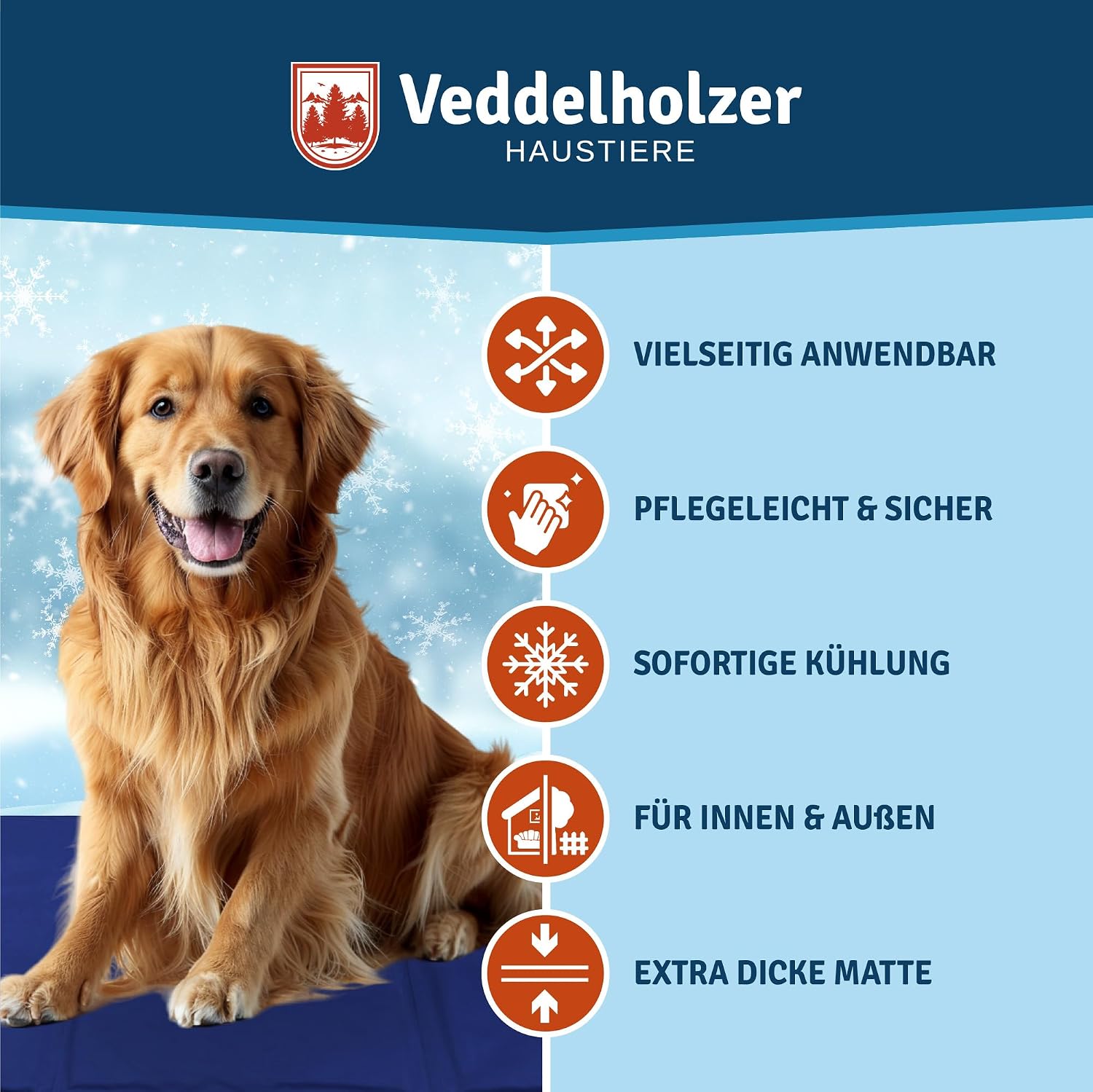 Veddelholzer Hundekuehlmatte 50-65 cm extra dick selbstkuehlend faltbar
