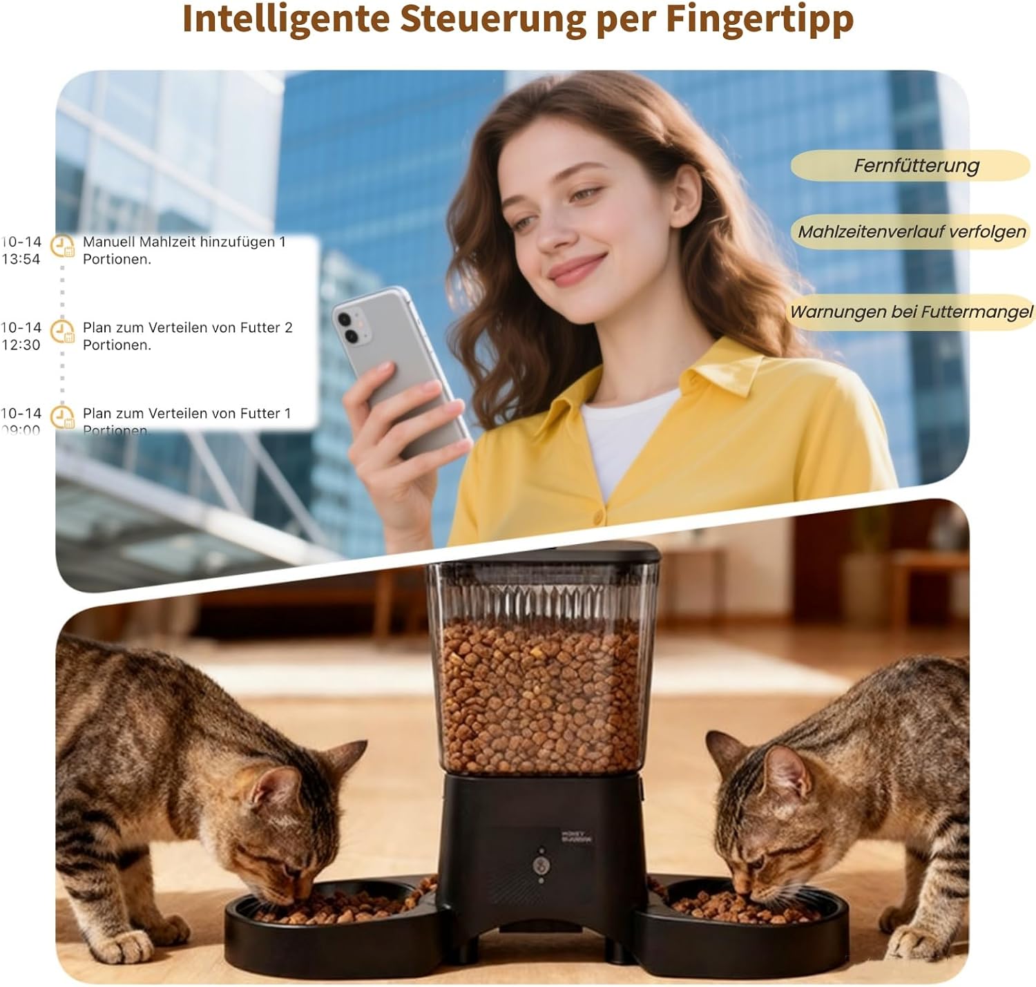 HoneyGuardian Futterautomat Katze mit WLAN App Steuerung und 6 Mahlzeiten
