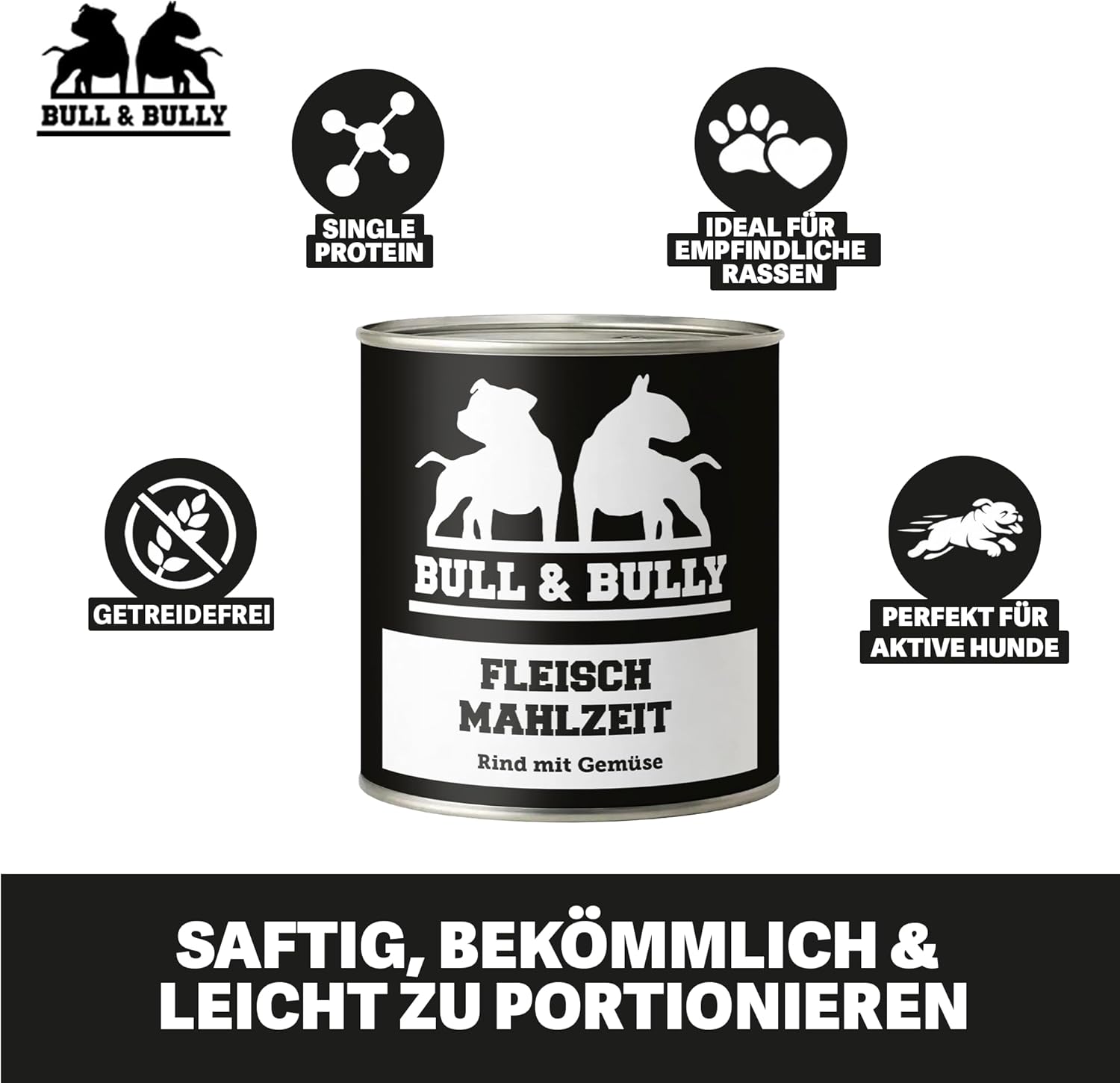 BULL & BULLY Nassfutter Rind mit Gemüse 91% Fleisch für aktive Hunde