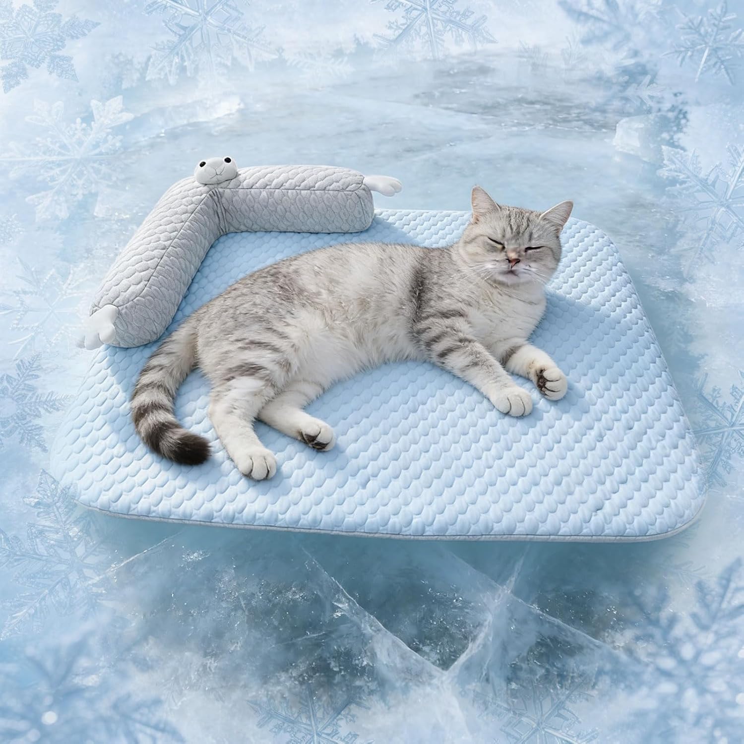 Katzen Kuehlmatte 45×35 cm L‑foermig waschbar Katzenbett Haustierkissen 35cm-60cm