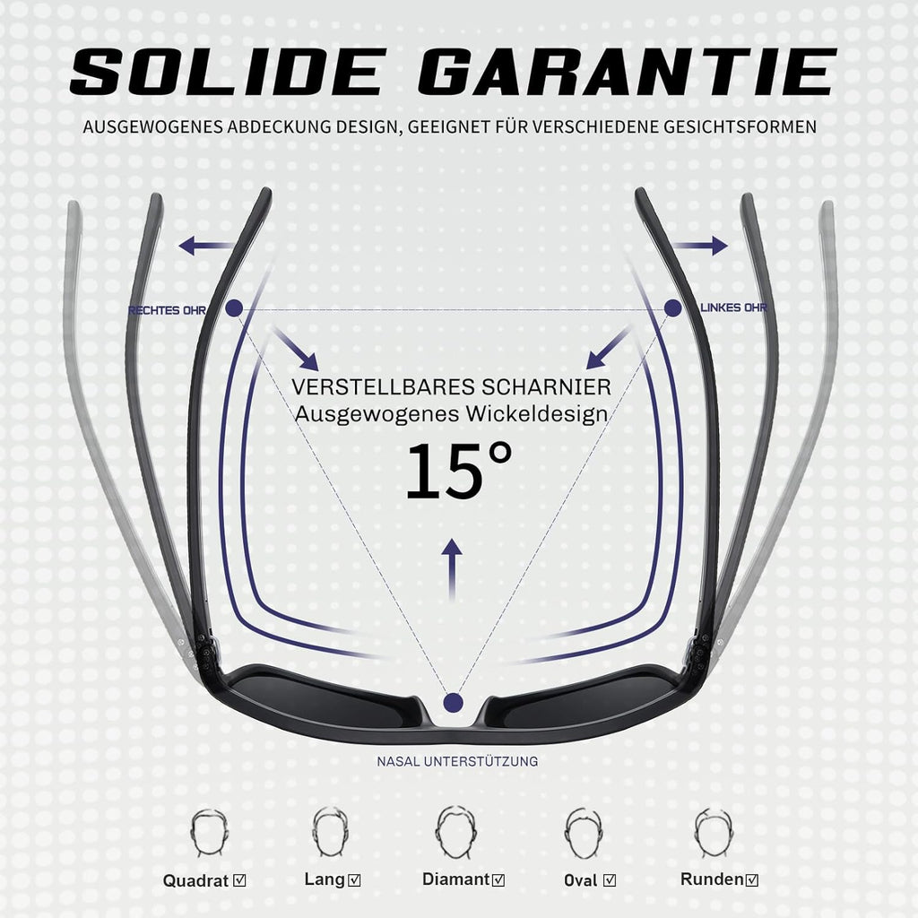 Polarisierte Sport-Sonnenbrille UV400 Herren Damen rechteckig Schwarz
