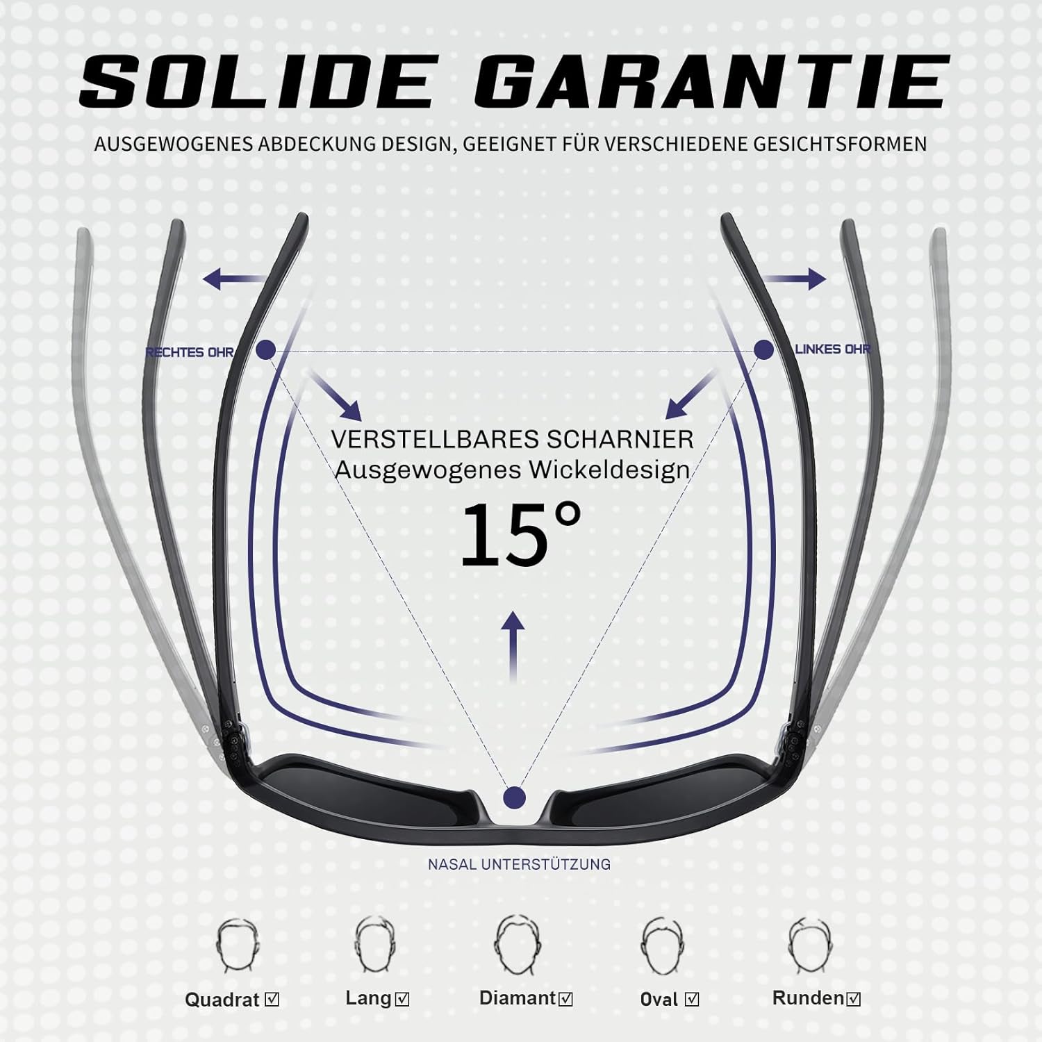 Polarisierte Sport-Sonnenbrille UV400 Herren Damen rechteckig Schwarz