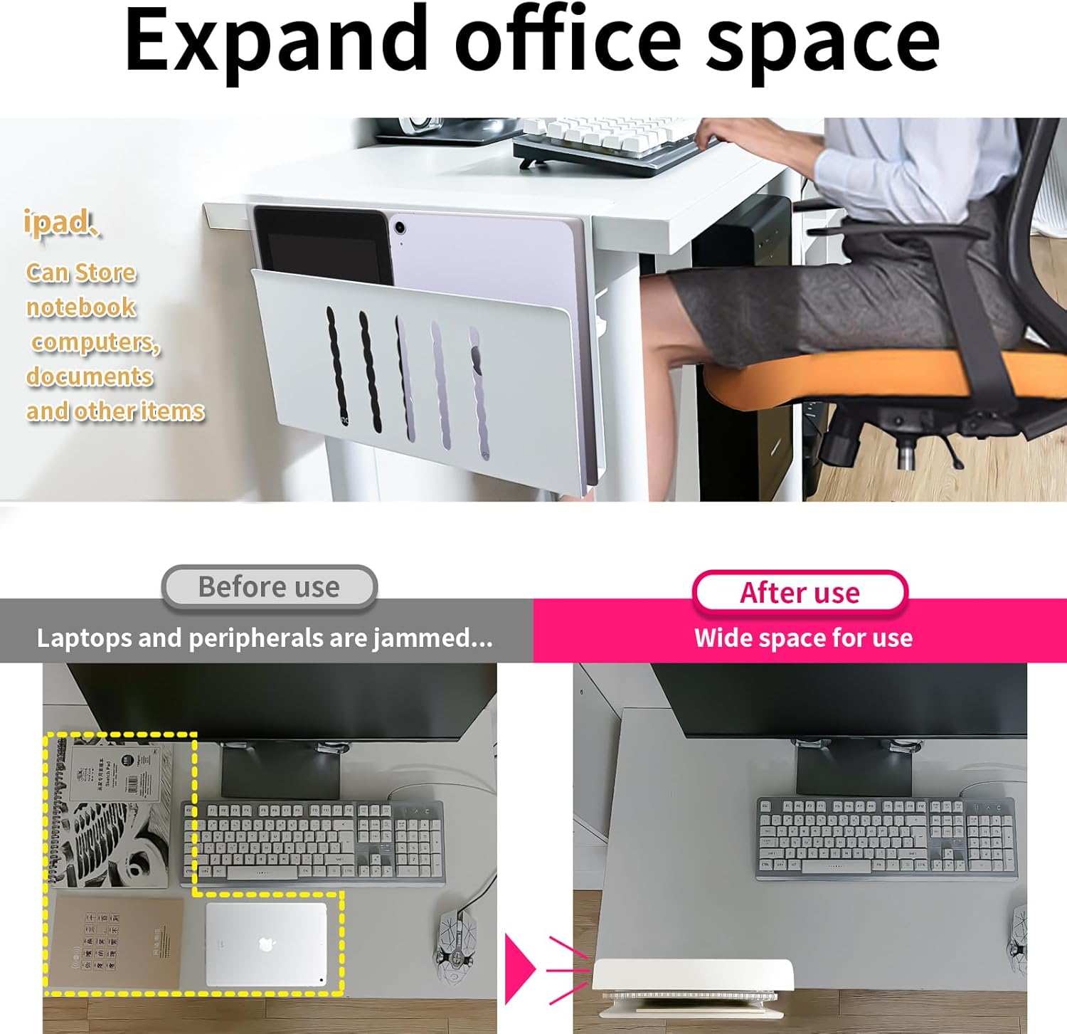 Laptophalter zum Einhaengen unter Tisch Stahl schwarz Schreibtisch Organizer