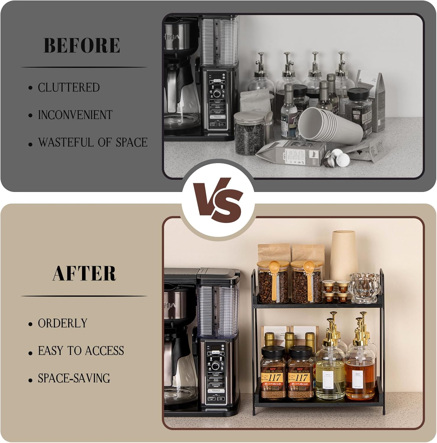 Kaffee Organizer Holz 2 Etagen Kaffeebar Kuechenregal Aufbewahrung