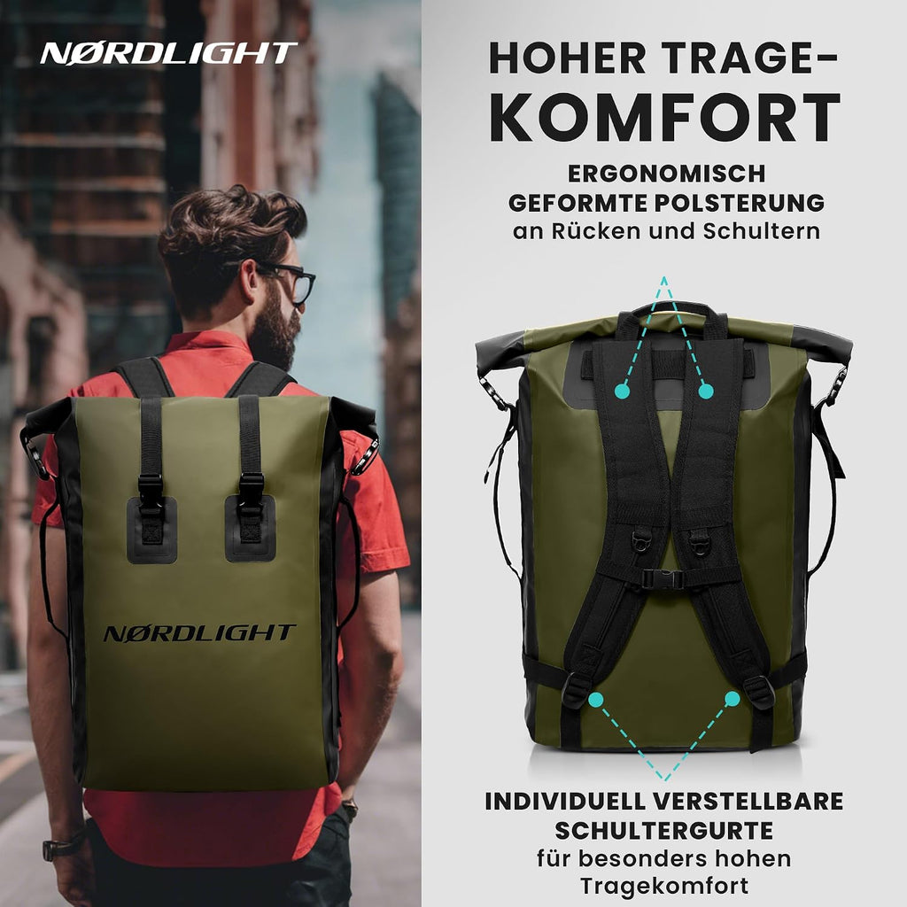 Nordlight Dry Bag wasserdichter Rolltop Rucksack gepolsterte Traeger