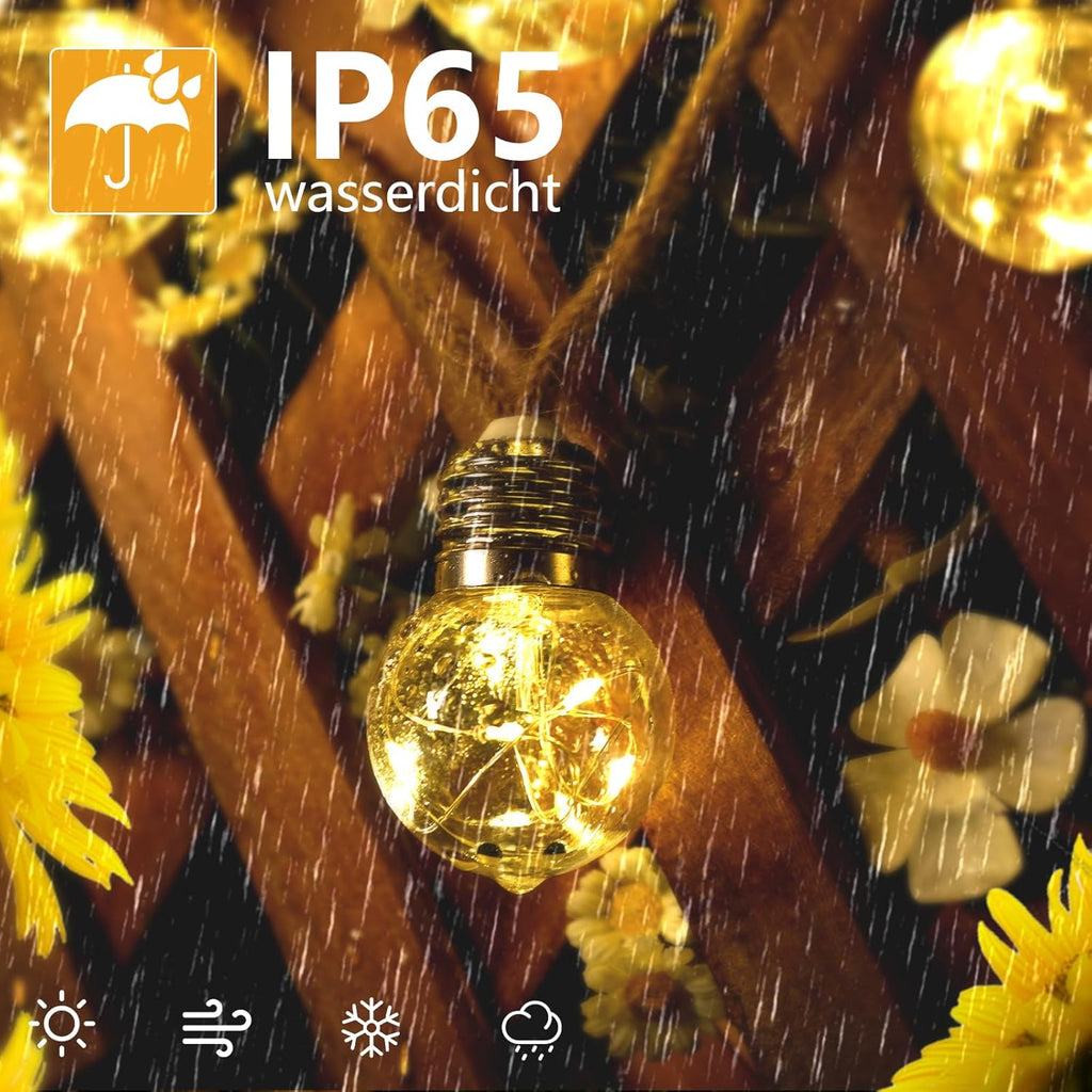 Goffii Solar Lichterkette Aussen 20 LED 12,5 m warmweiss 8 Modi Timer