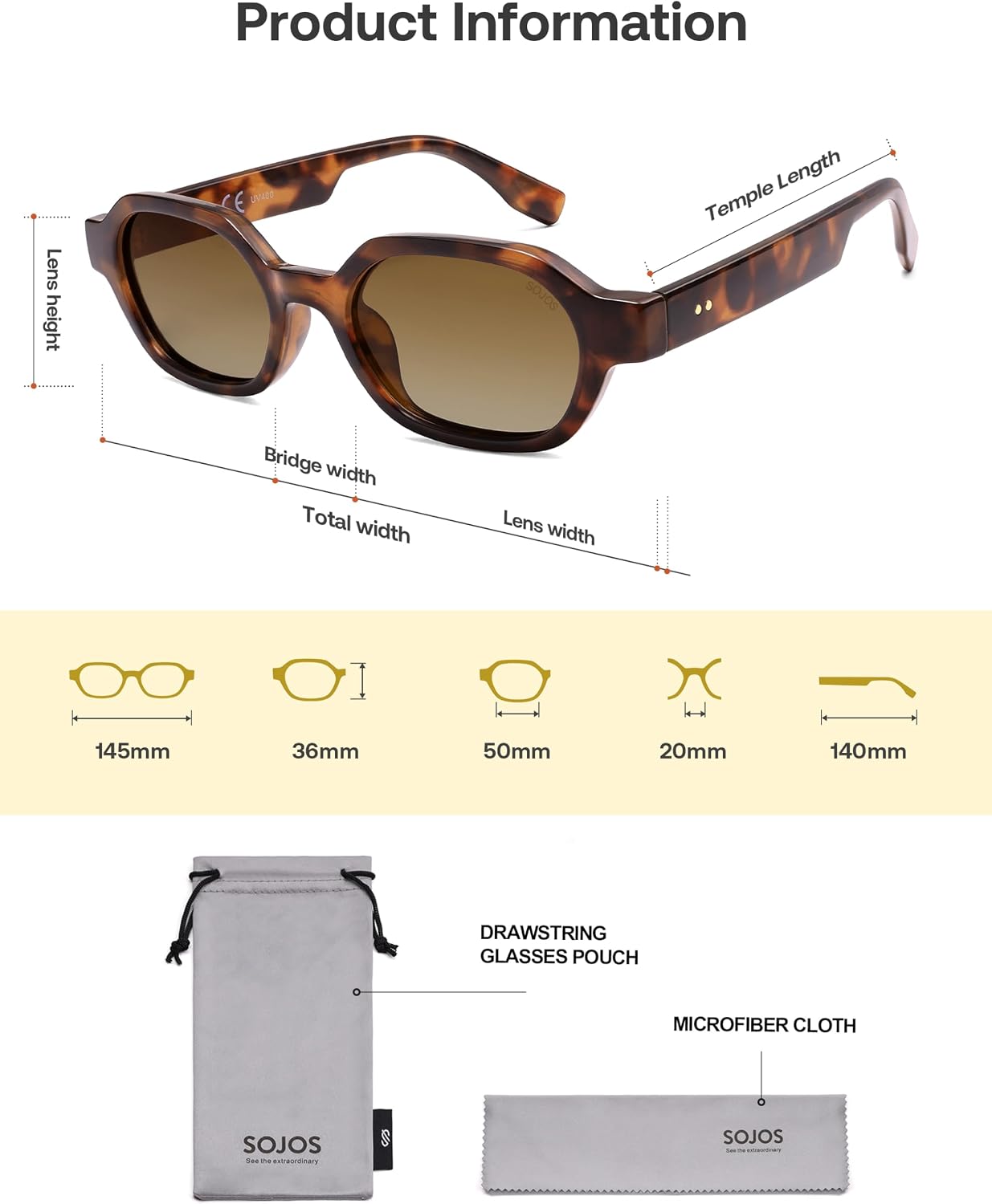 Sojos SJ2389 Polarisierte Hexagon Sonnenbrille Damen Herren UV400